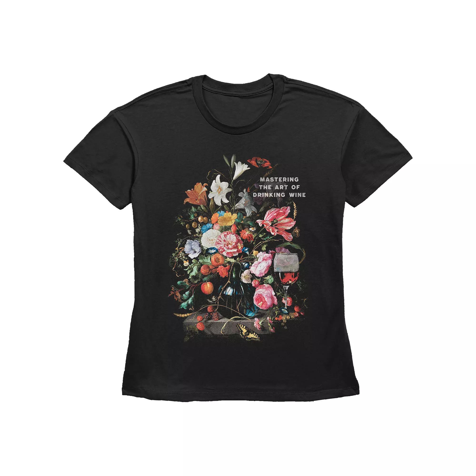 Women's Mastering The Art Of Drinking Wine Basic Fit Graphic Tee, Size: Medium, Black Product Image