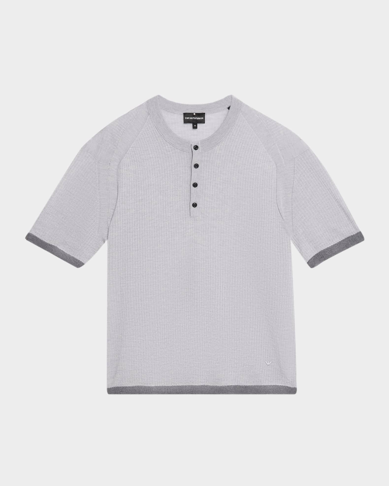 Mene's Short Sleeve Two-Tone Oversized Wool Henley Sweater Product Image