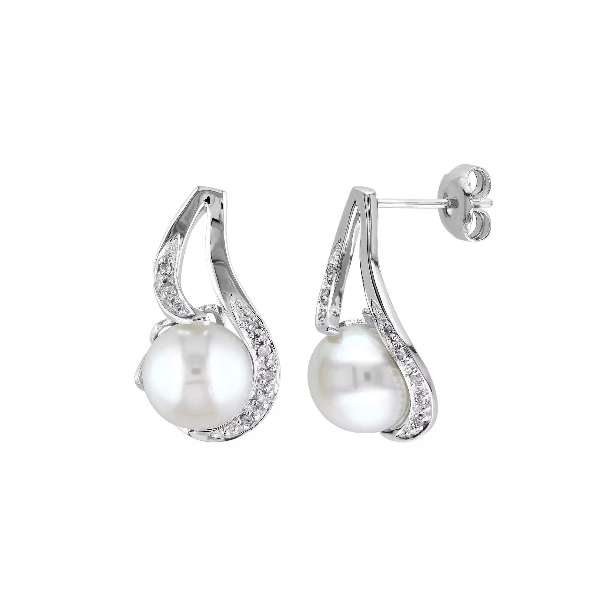Stella Grace Freshwater Cultured Pearl and Diamond Accent Sterling Silver Drop Earrings, Womens, White Product Image