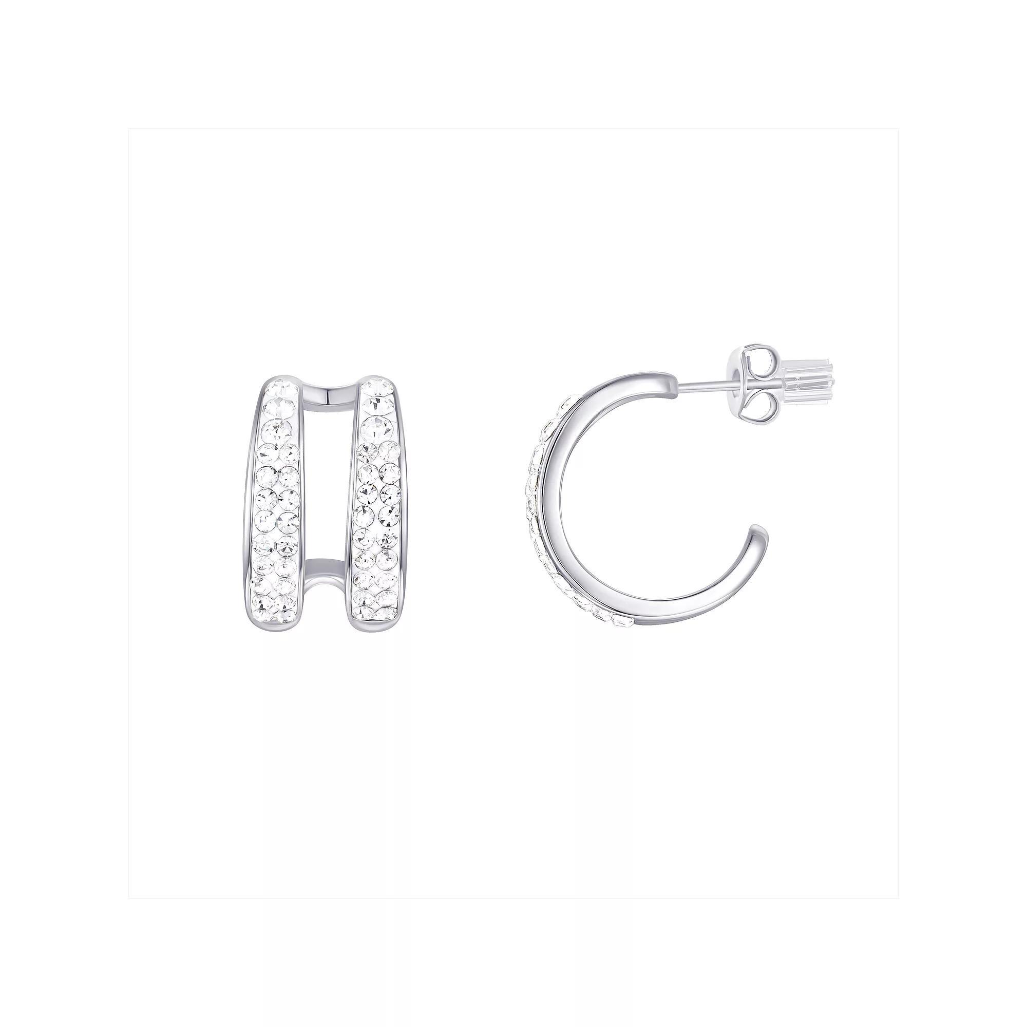 Chrystina Fine Silver Plated Crystal Split Post Hoop Earrings, Women's, Silver Tone Product Image