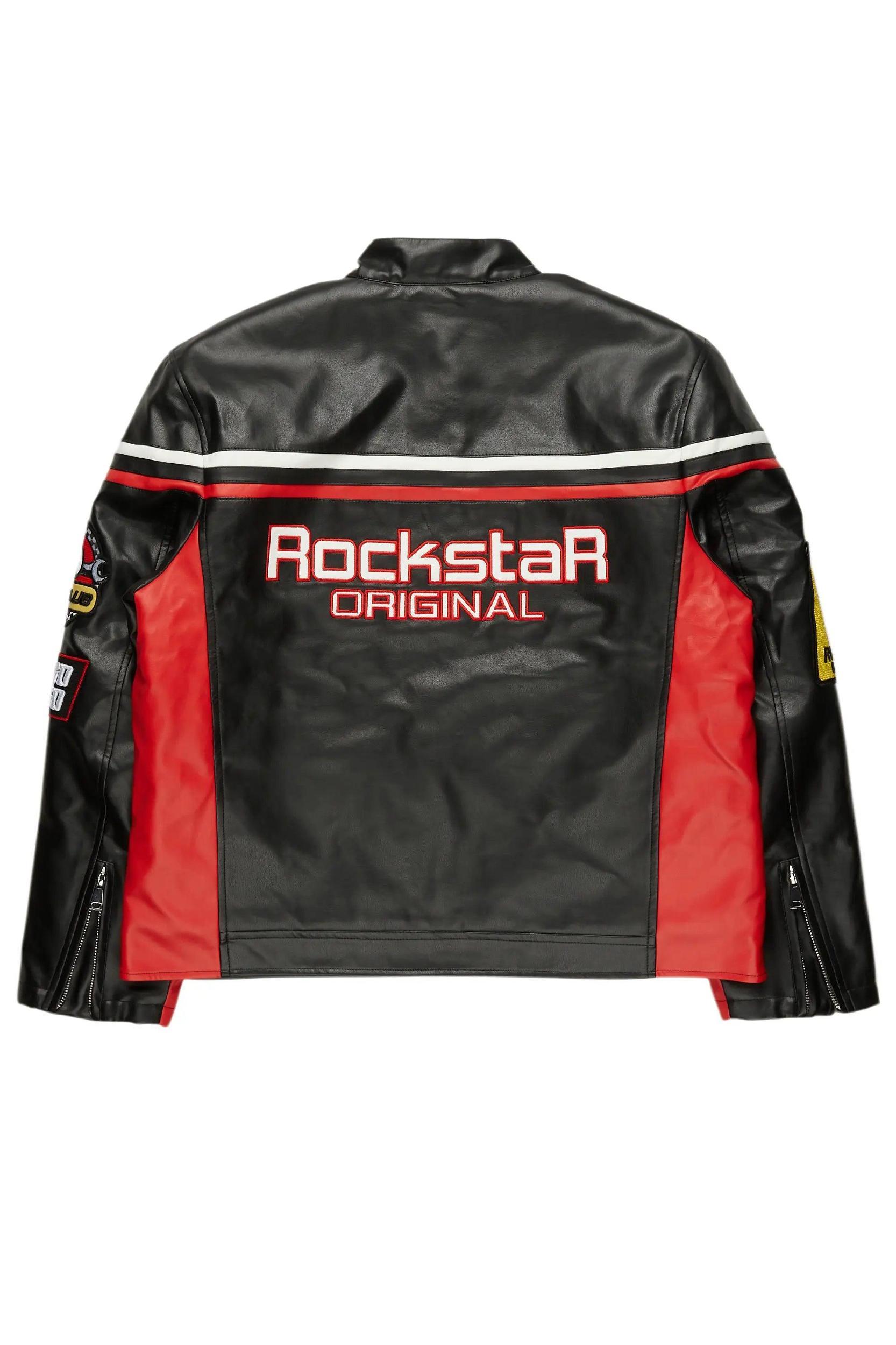 Roch Black/White Leather Moto Jacket Male Product Image