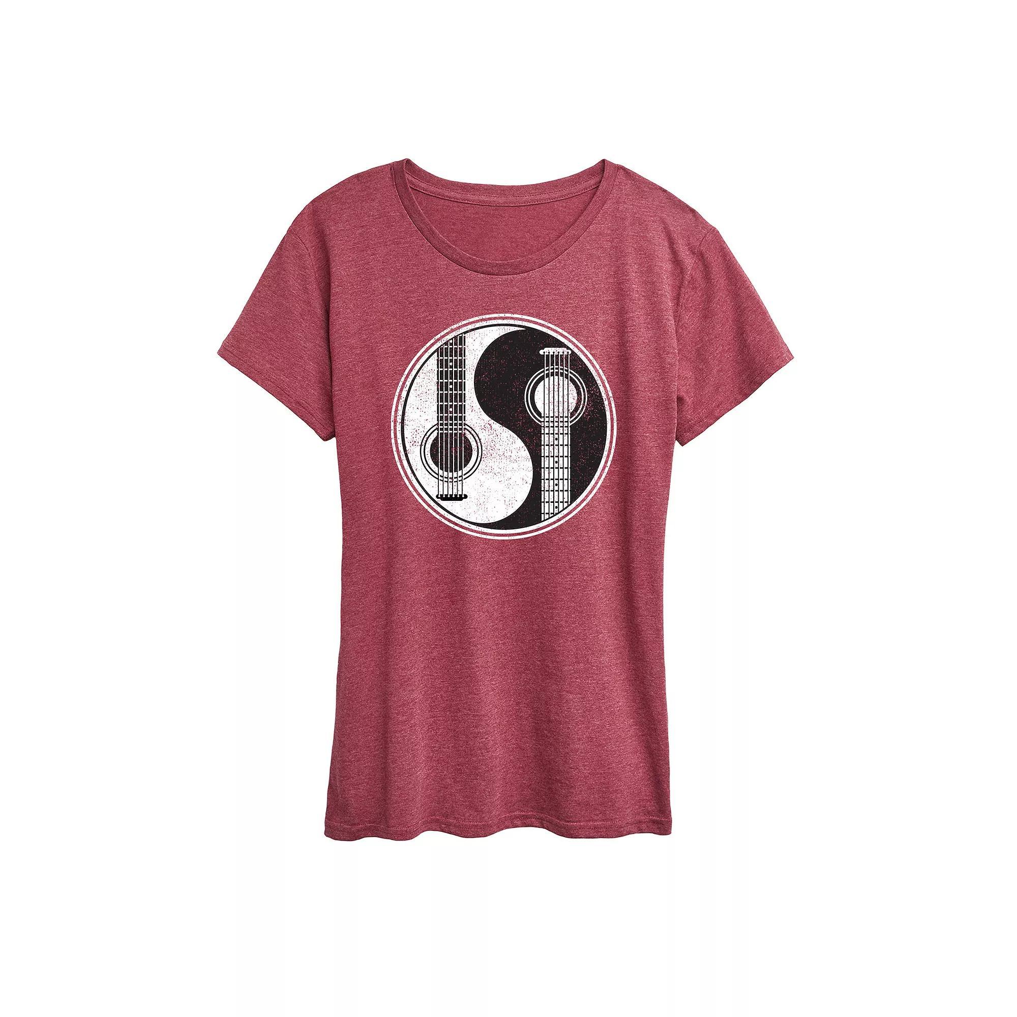 Womens Yin Yang Guitar Graphic Tee Grey Red Product Image