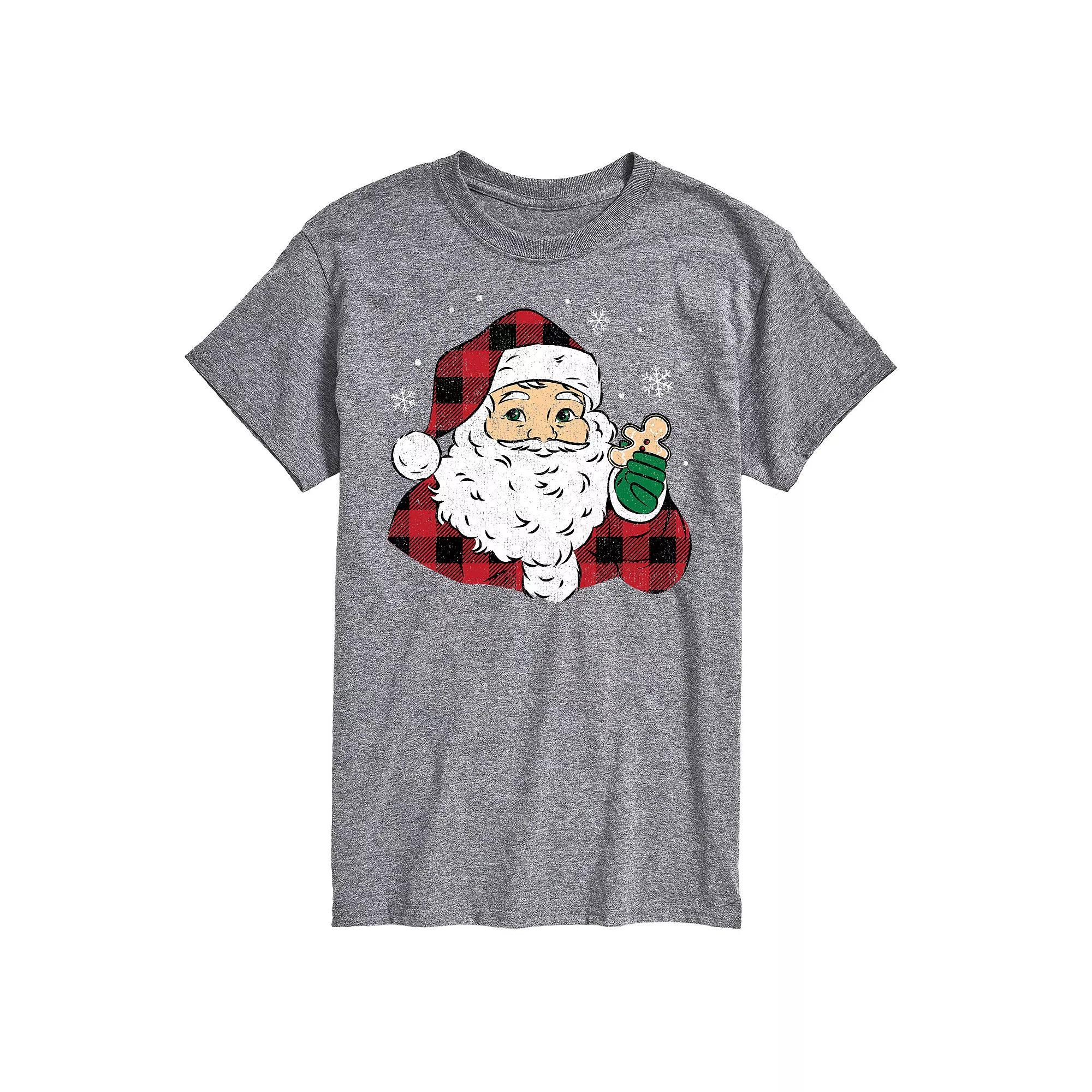 Men's Vintage Santa Plaid Cookie Graphic Tee, Size: XL, Black Product Image