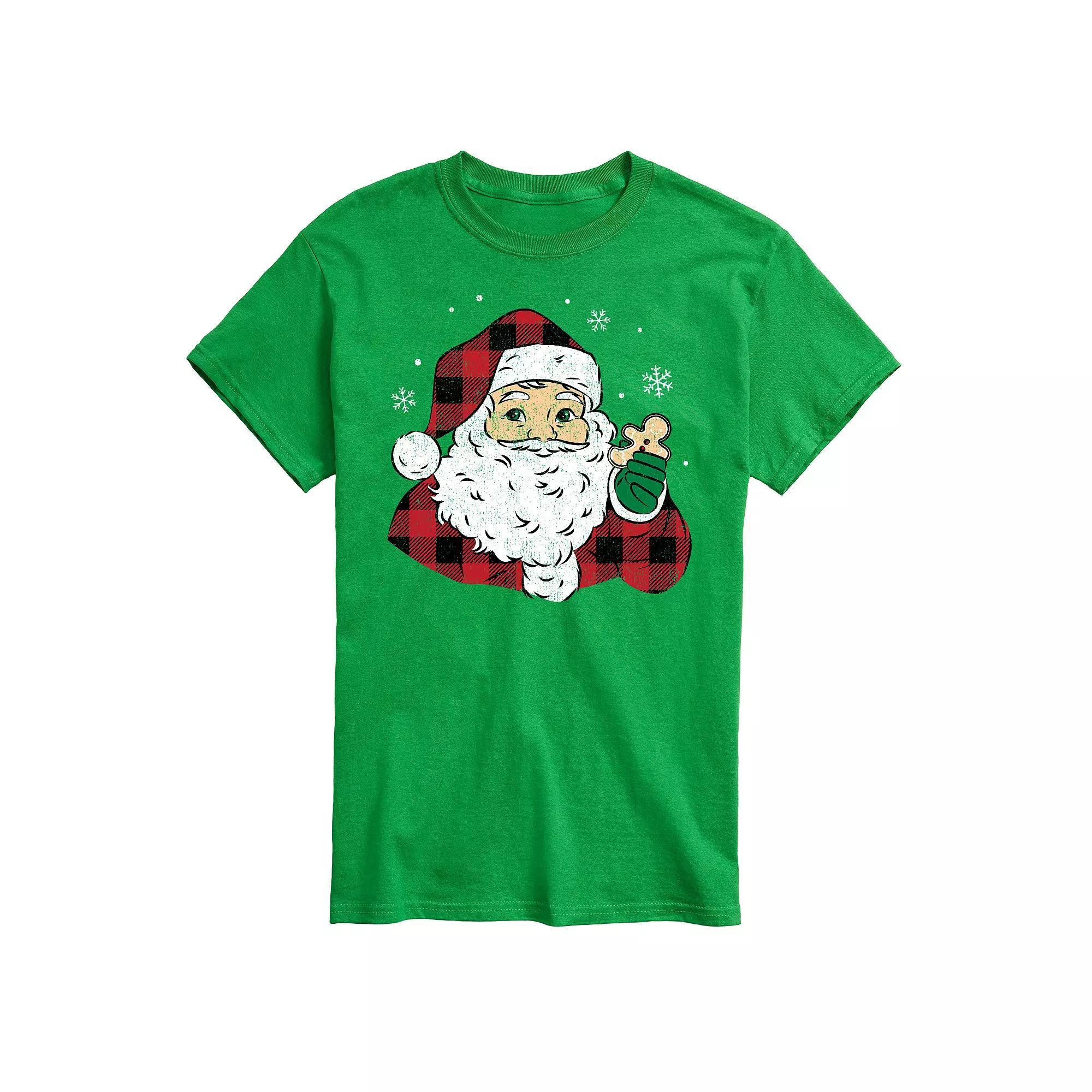 Men's Vintage Santa Plaid Cookie Graphic Tee, Size: XL, Black Product Image