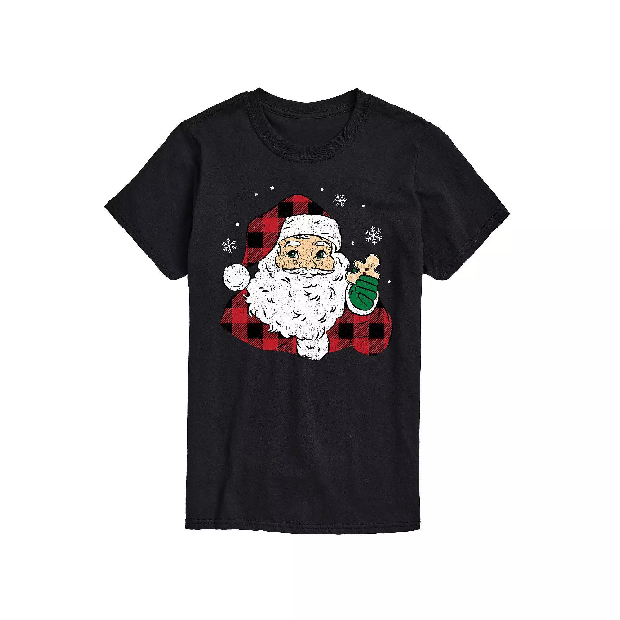 Men's Vintage Santa Plaid Cookie Graphic Tee, Size: XL, Black Product Image