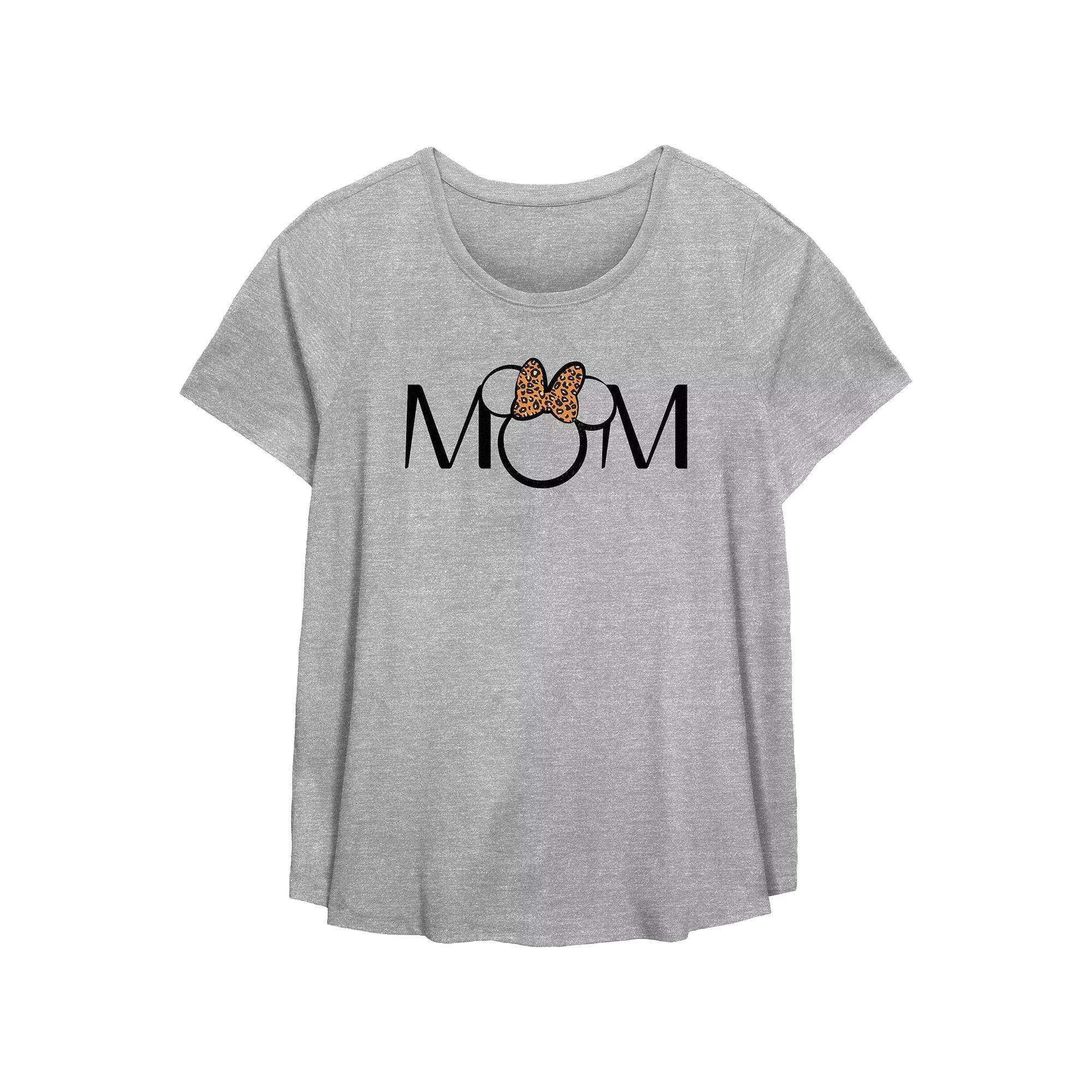 Disney's Minnie Mouse Mom Leopard Print Bow Plus Graphic Tee, Women's, Size: 2XL, Grey Gray Product Image