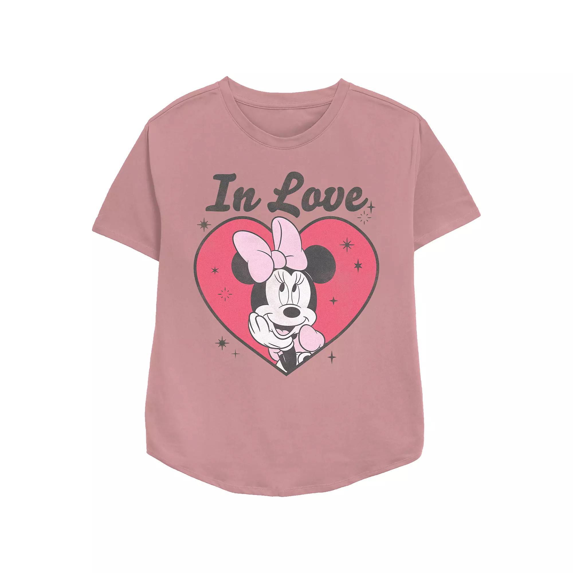 Women's Minnie Mouse In Love Relaxed Fit Graphic Tee, Girl's, Size: Small, Pink Product Image