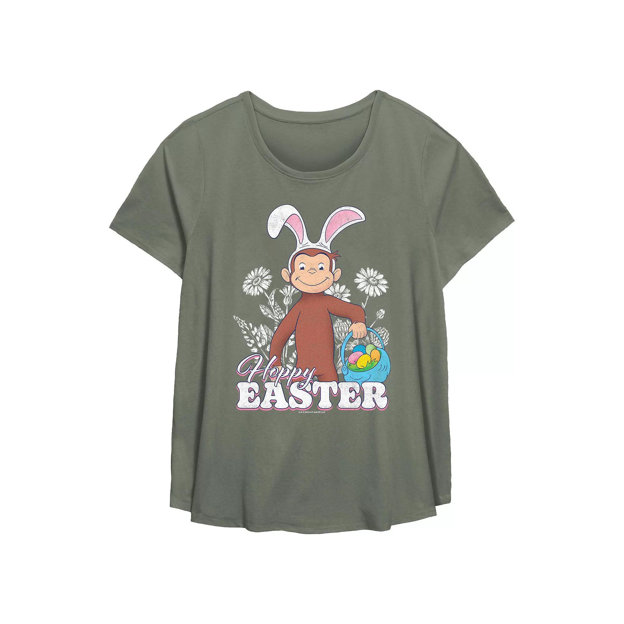 Plus Size Curious George Happy Easter Egg Hunt Flowy Graphic Tee, Women's, Size: 3XL, Green Product Image