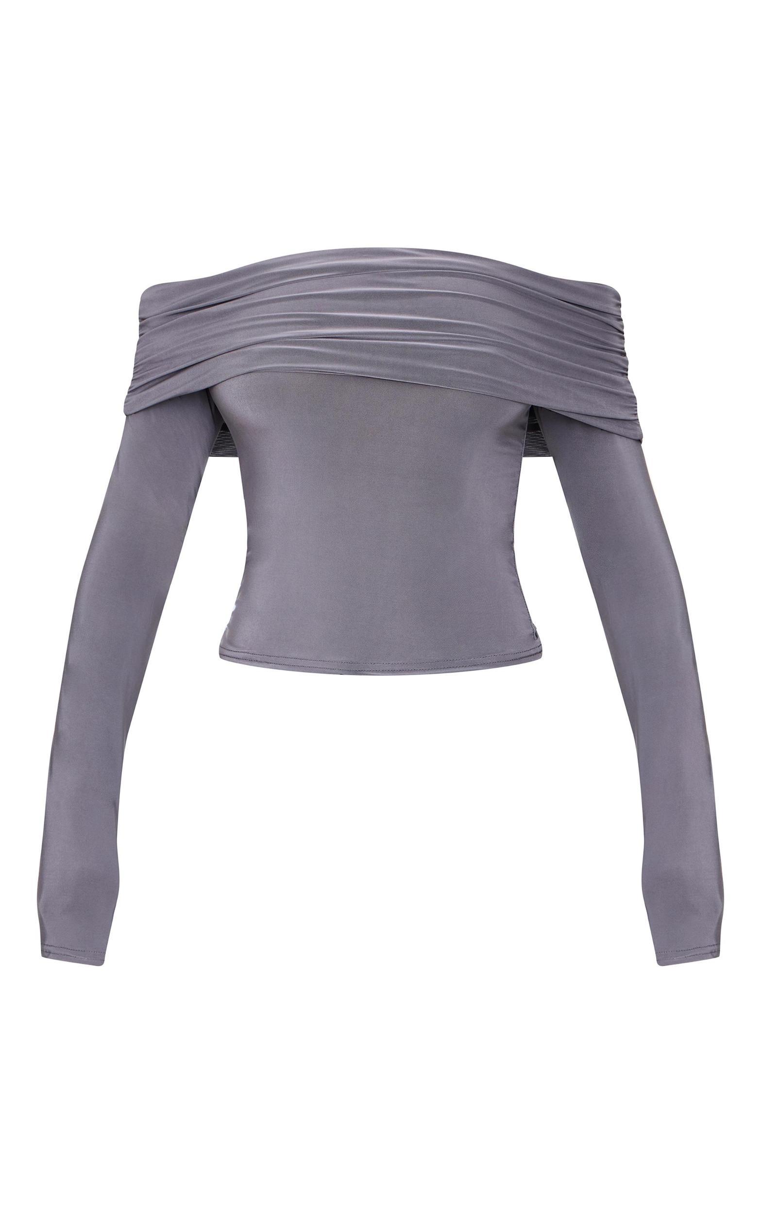 Charcoal Slinky Bardot Long Sleeve Long Top Product Image