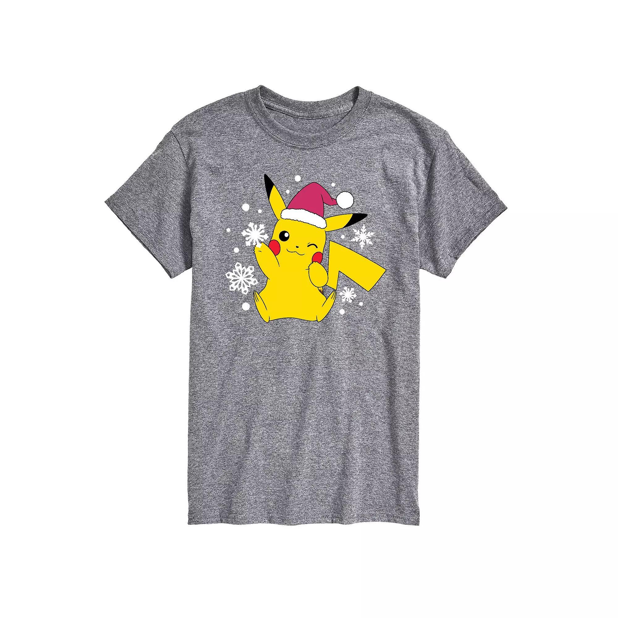 Men's Pokemon Santa Hat Snowflakes Tee, Size: Small, Grey Product Image