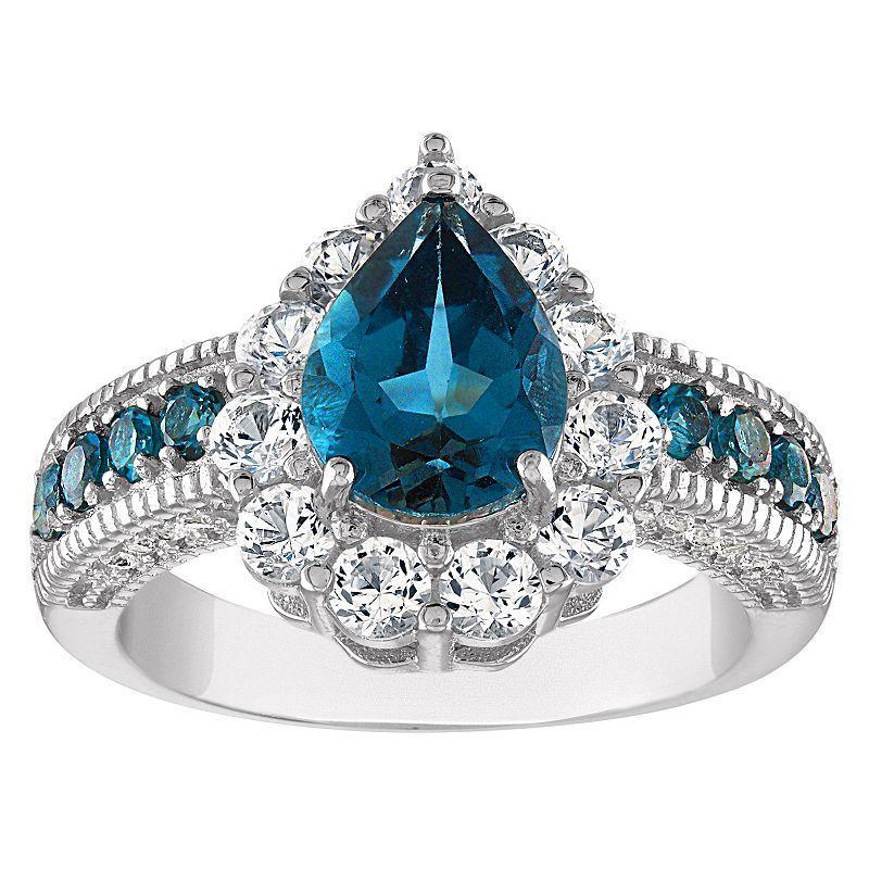Designs by Gioelli Sterling Silver London Blue Topaz & Lab-Created White Sapphire Ring, Women's, Size: 10 Product Image