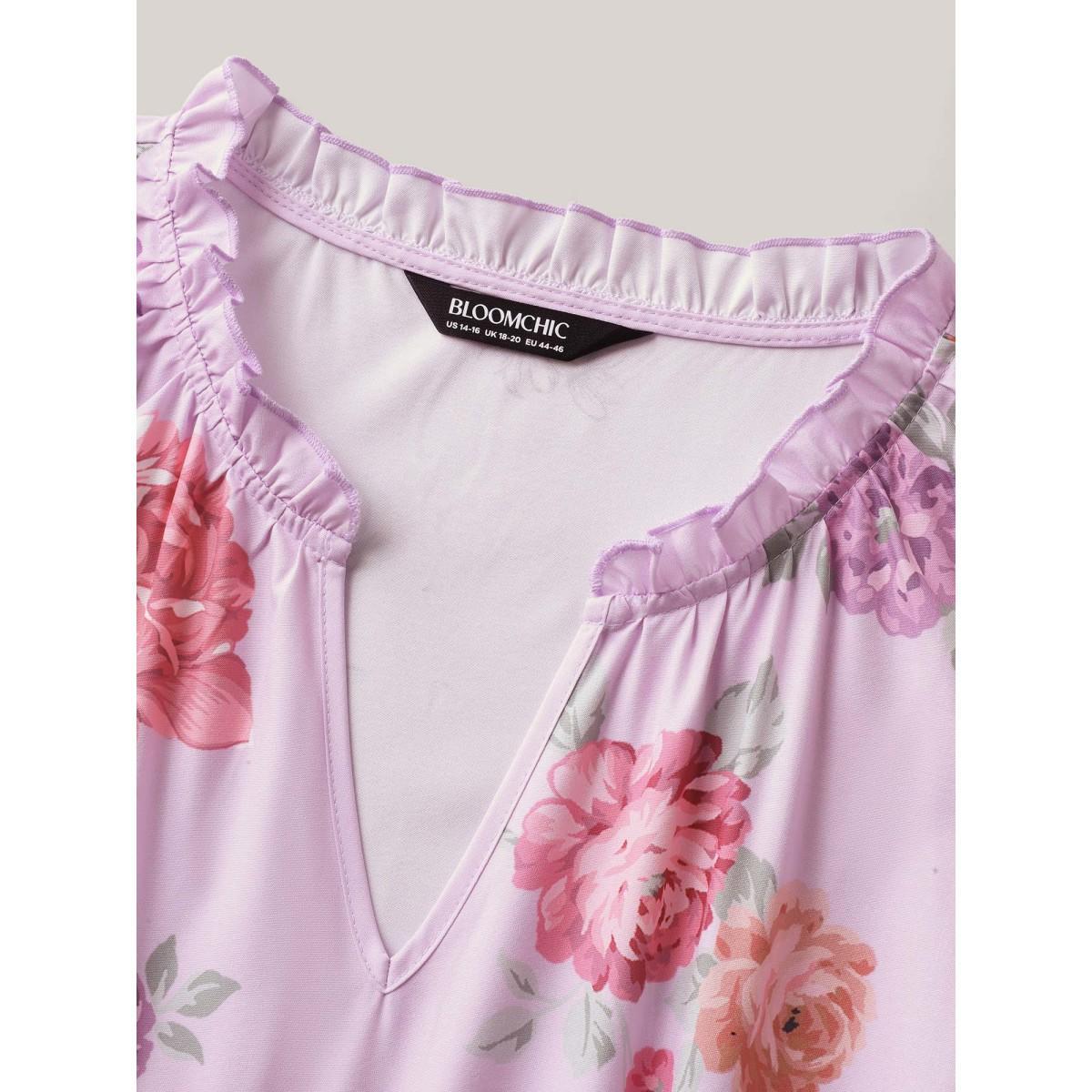 Plus Size Floral Print Pockets Gradient Maxi Dress Blush Women Notched collar Sleeveless Curvy BloomChic 14-16/1X Product Image