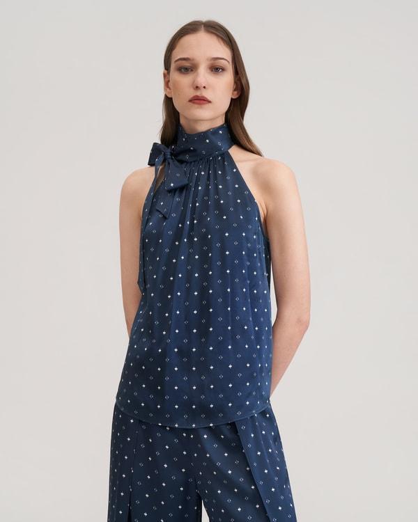 Halter Neck Silk Pine Shirt Product Image