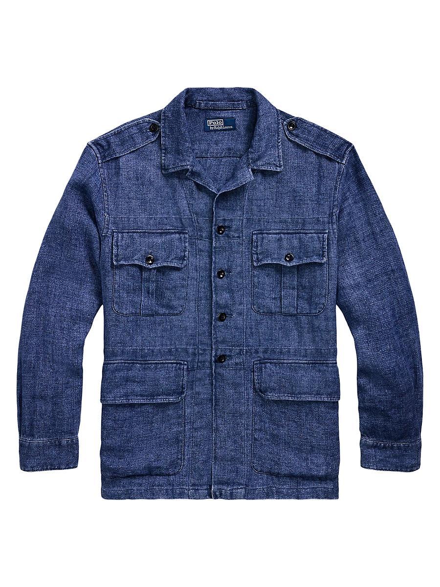 Mens Linen Notch Collar Button-Front Overshirt Product Image