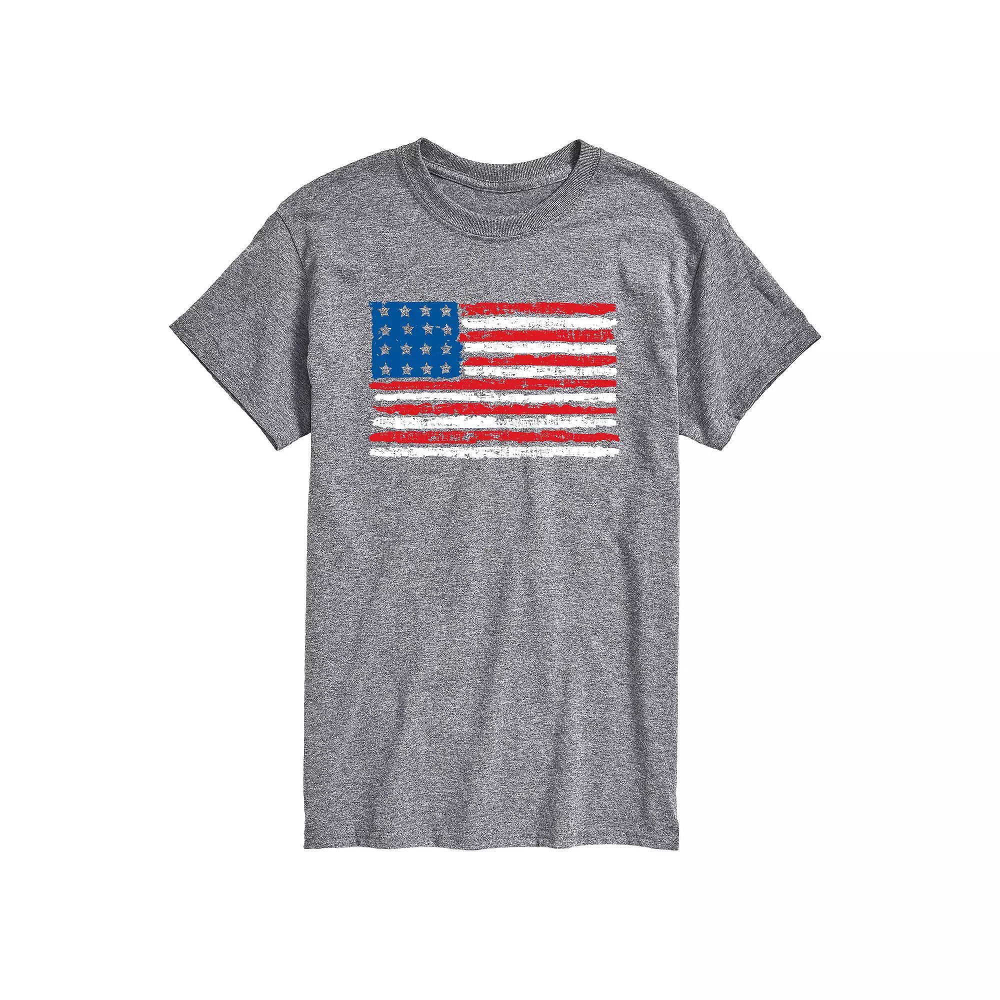 Men's Distressed USA Flag Graphic Tee, Size: Large, Gray Product Image