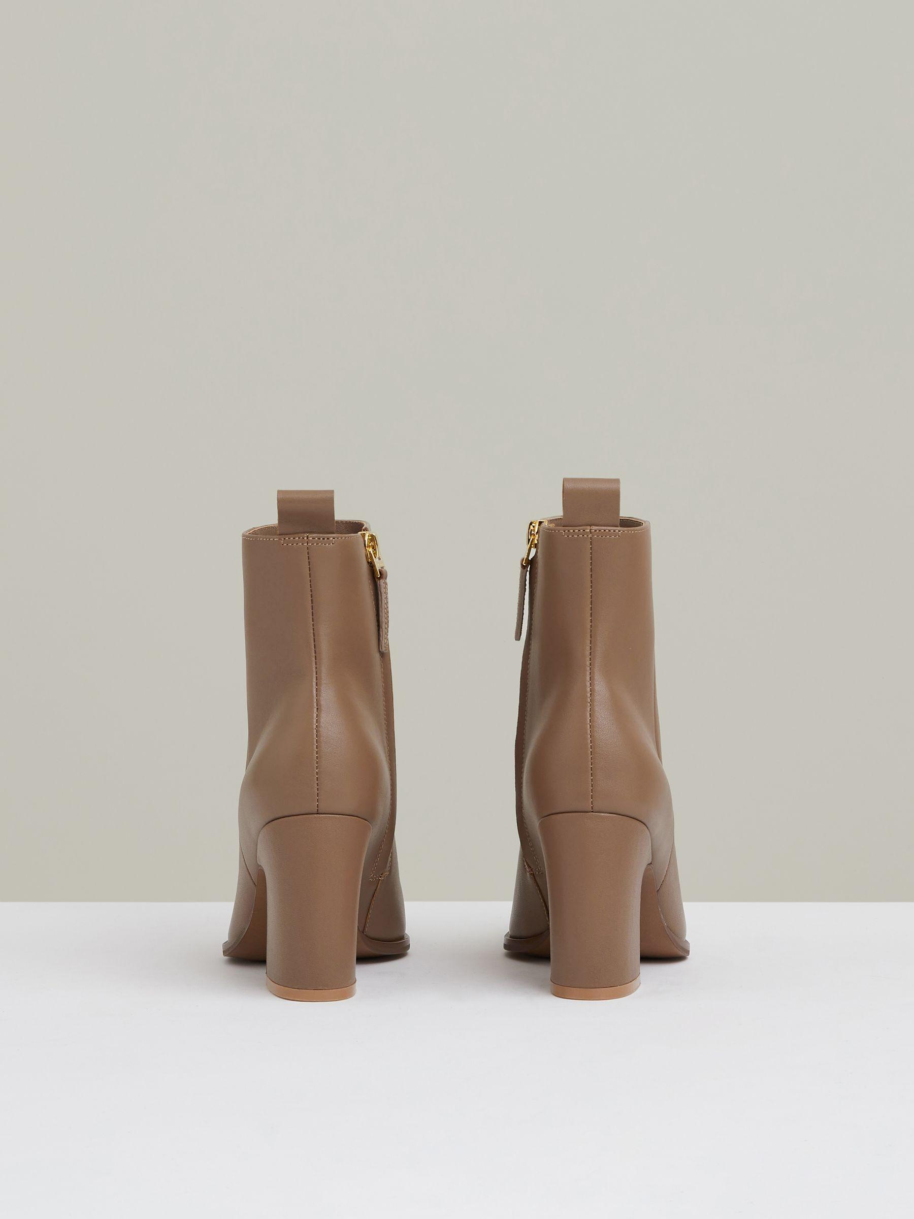 Leather Blocked Heel Ankle Boots in Taupe Product Image