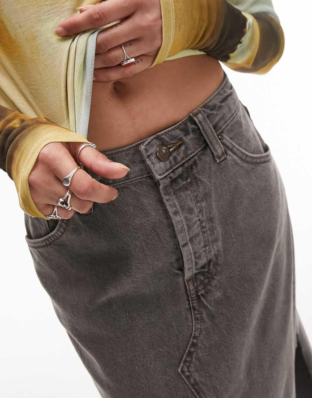 Topshop denim thigh split maxi skirt Product Image