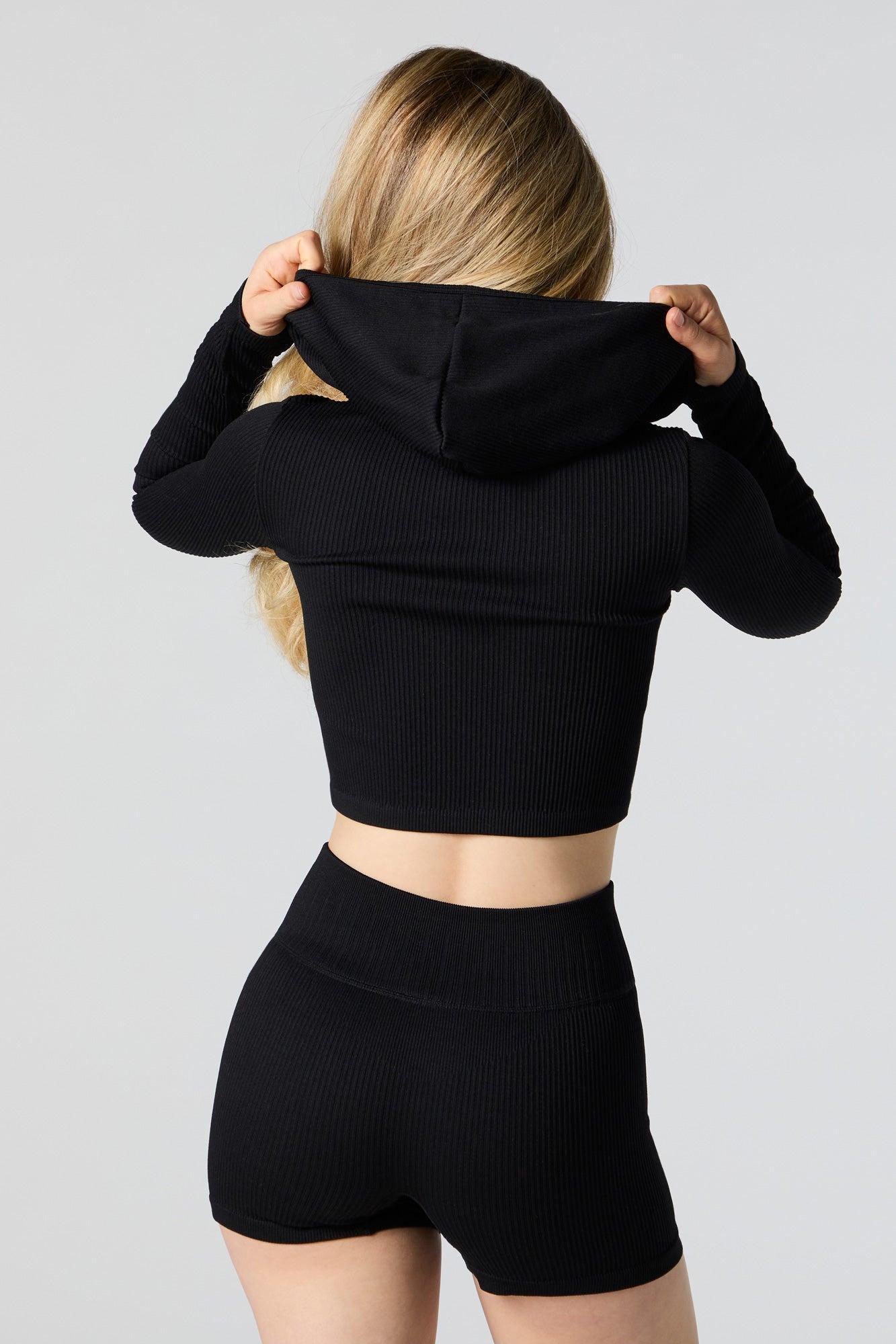 Active Seamless Ribbed Cropped Hoodie Female Product Image