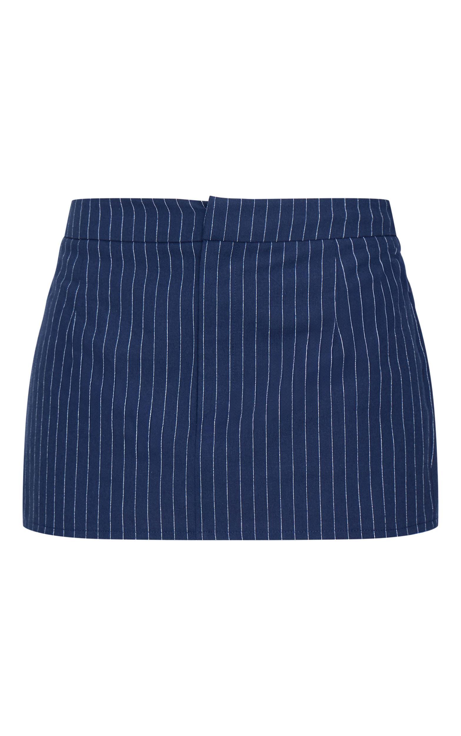 Navy Woven Stripe Mini Skirt Product Image