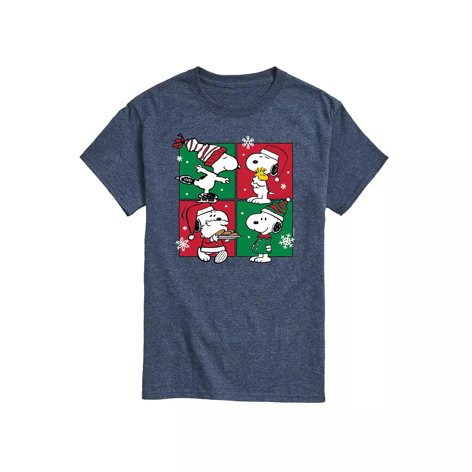 Men's Peanuts Christmas Grid Tee, Size: Medium, Blue Product Image