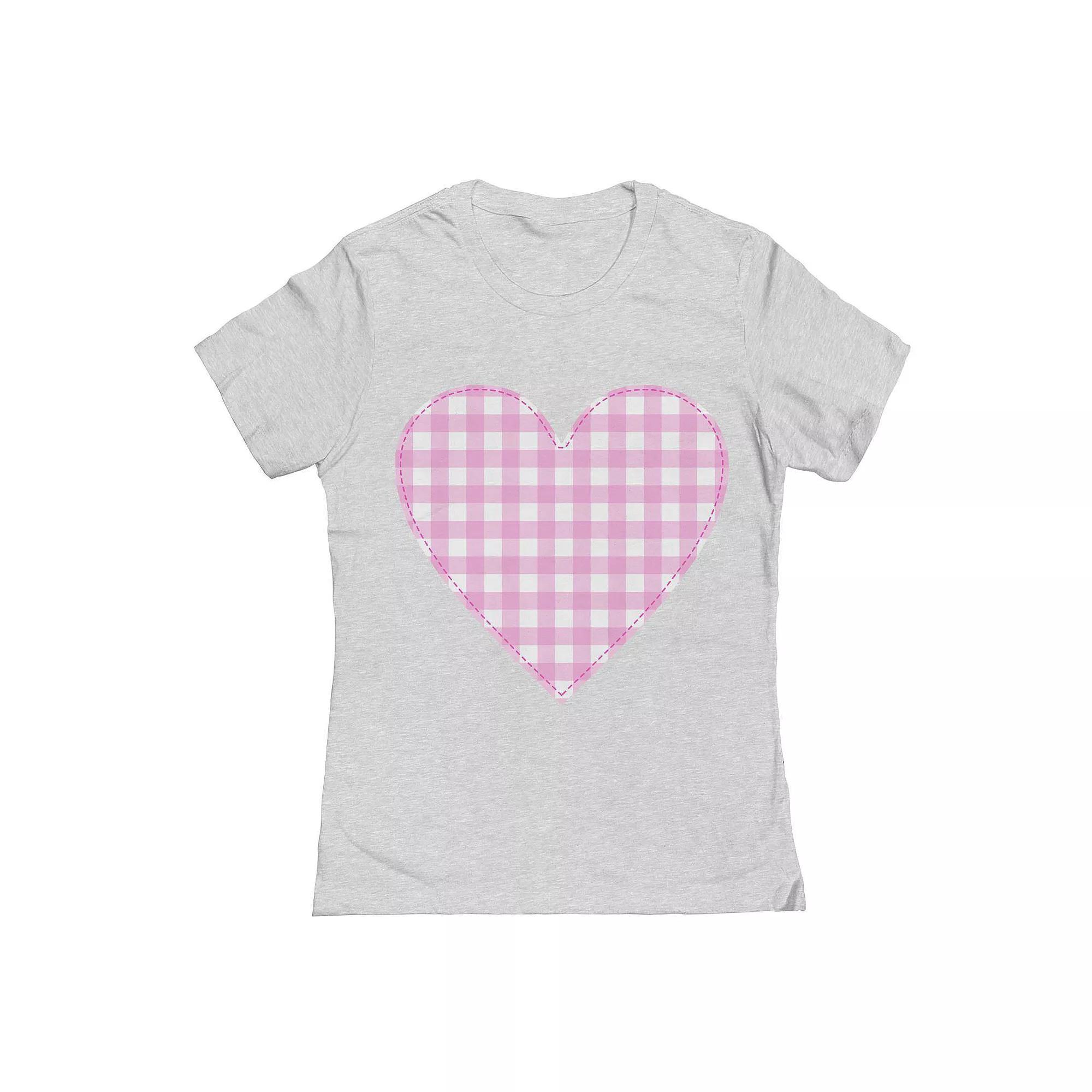 Junior's Plaid Heart Valentine's Day Graphic Tee, Women's, Size: Large, Grey Gray Product Image