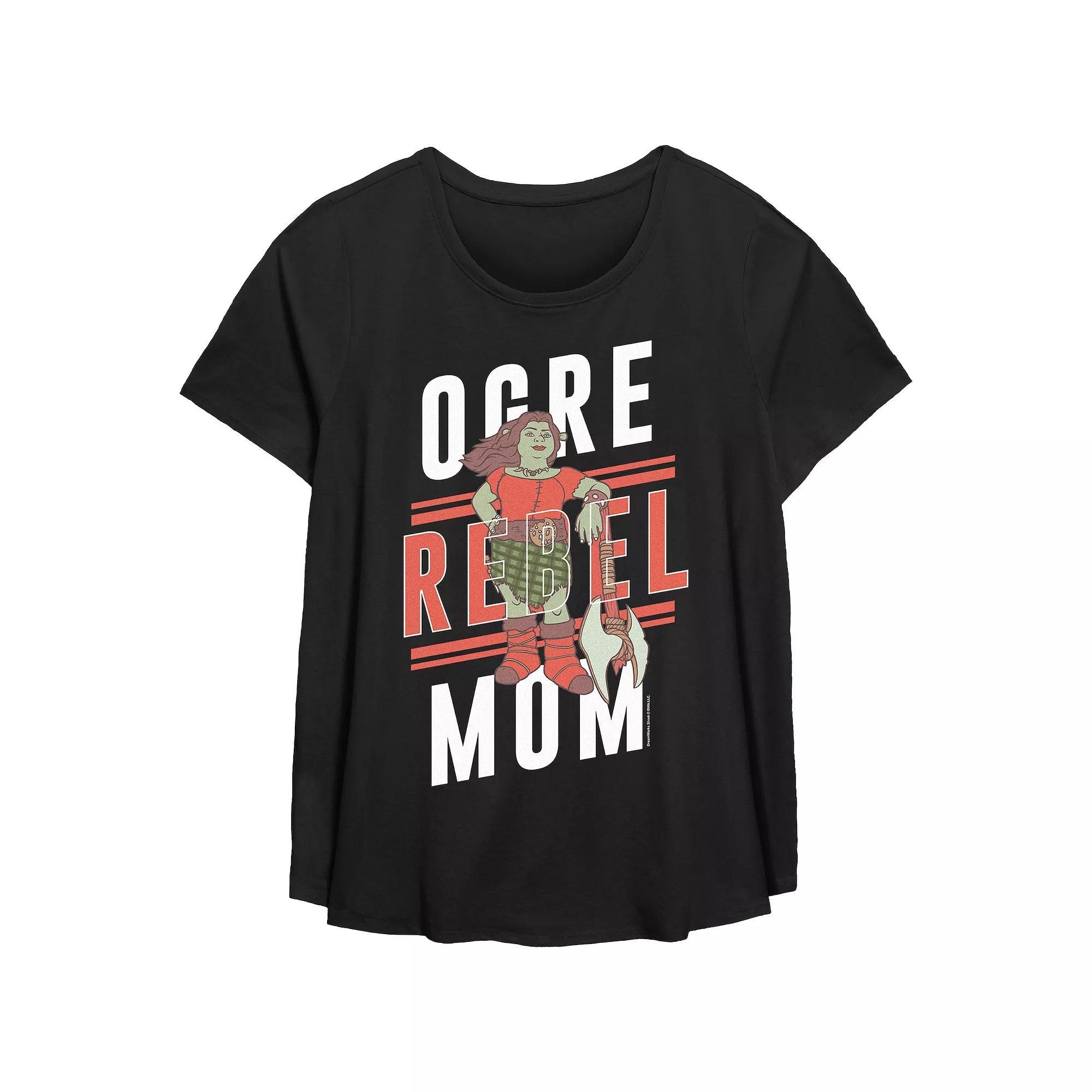 Plus Size Shrek Ogre Rebel Mom Scoop Hem Flowy Graphic Tee, Women's, Size: 4XL, Black Product Image