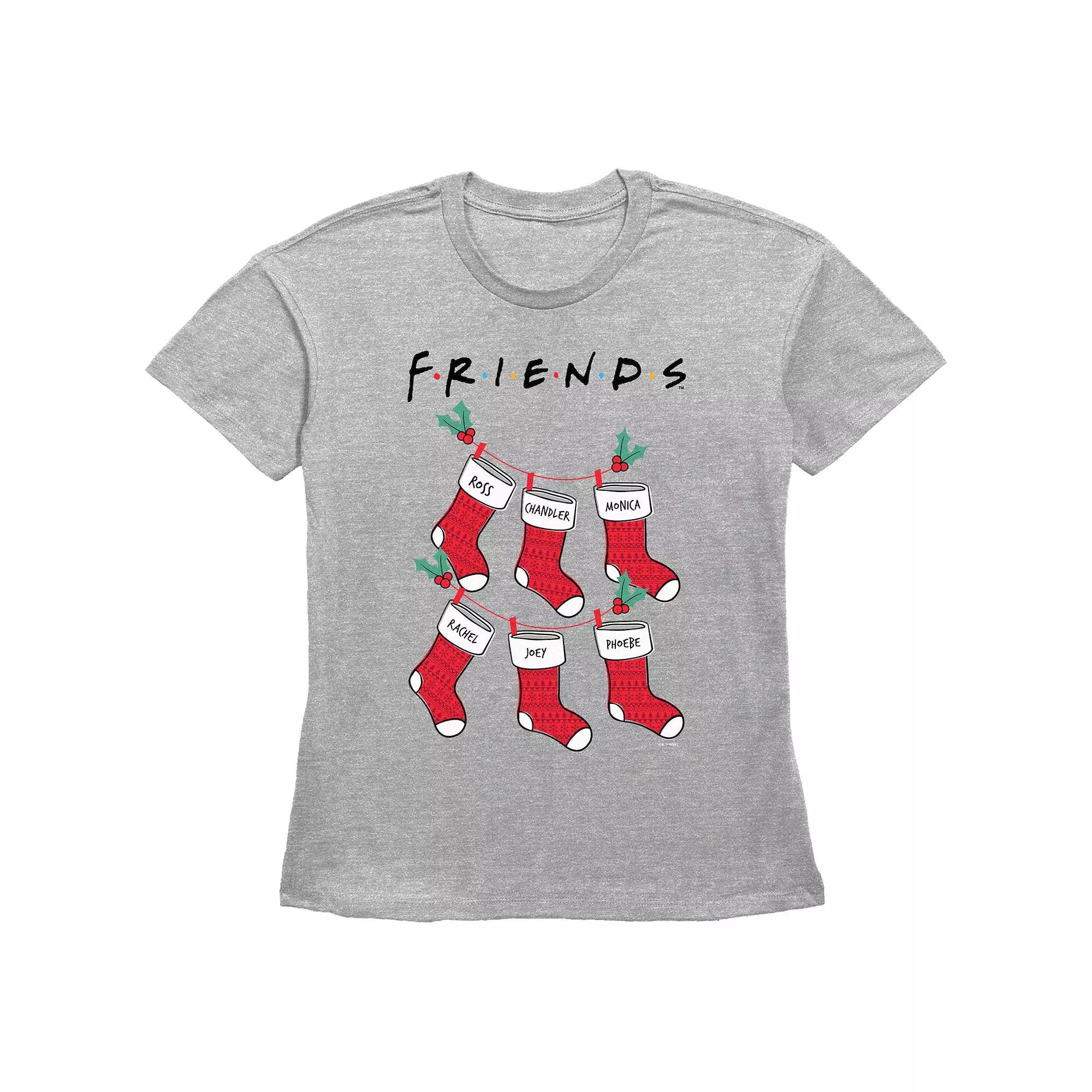 Women's Friends Christmas Stockings Graphic Tee, Size: XXL, Grey Gray Product Image