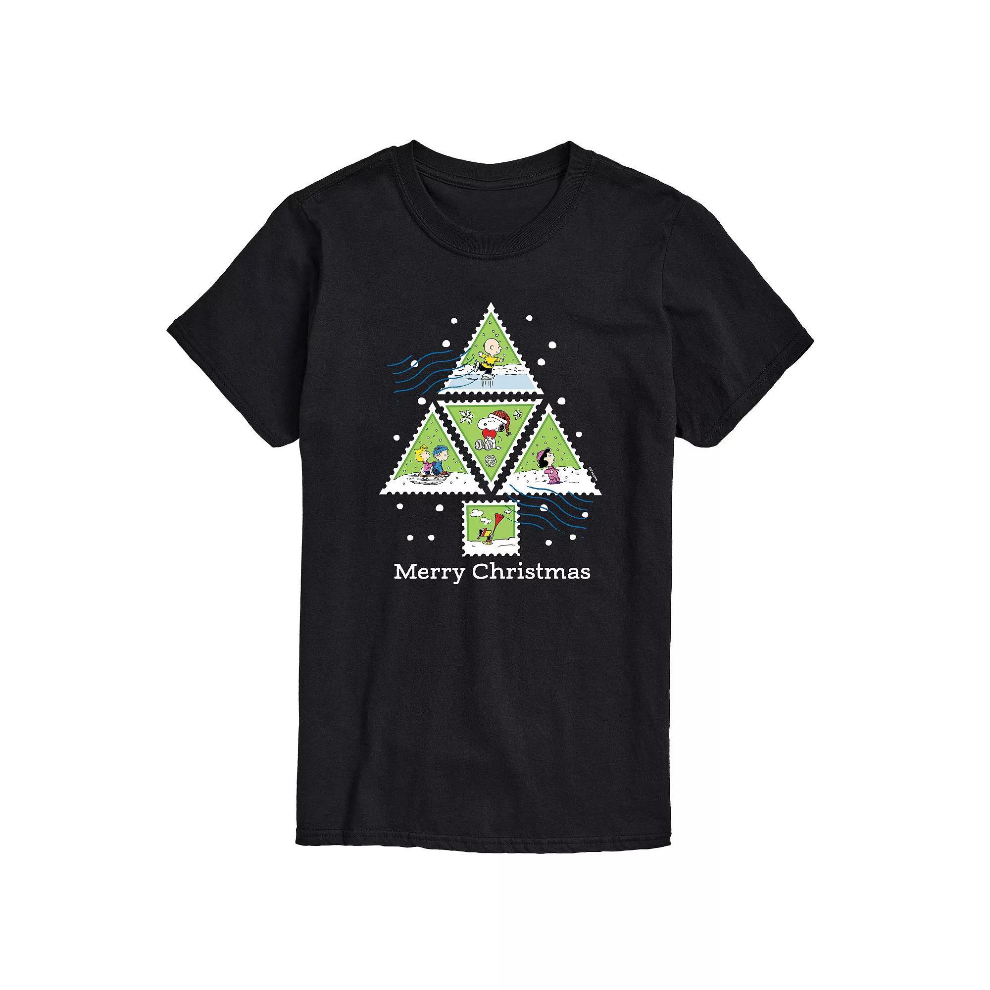 Big & Tall Peanuts Christmas Tree Stamps Graphic Tee, Mens Product Image