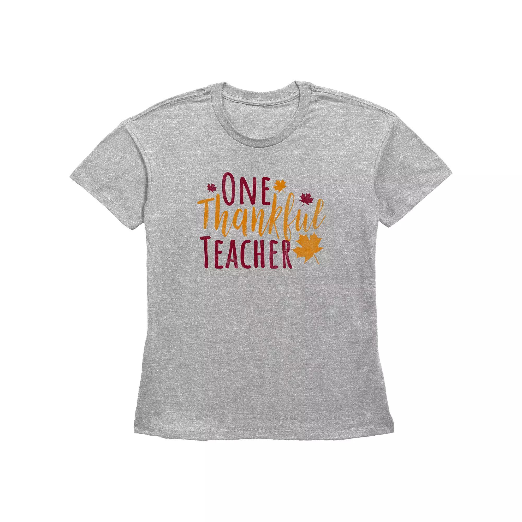 Women's One Thankful Teacher Graphic Tee, Size: XS, Grey Gray Product Image