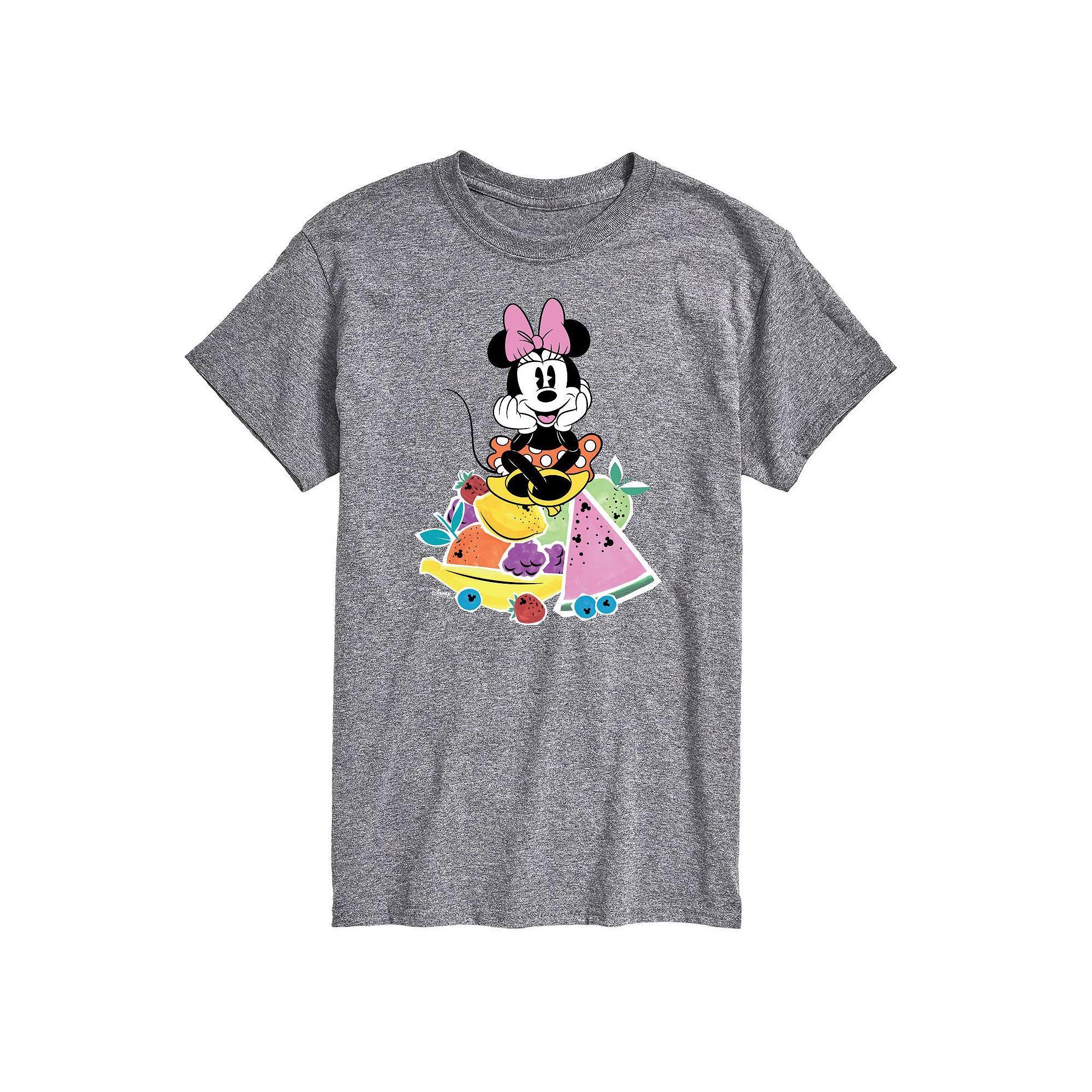 Disneys Minnie Mouse Mens On Fruit Graphic Tee Grey Gray Product Image