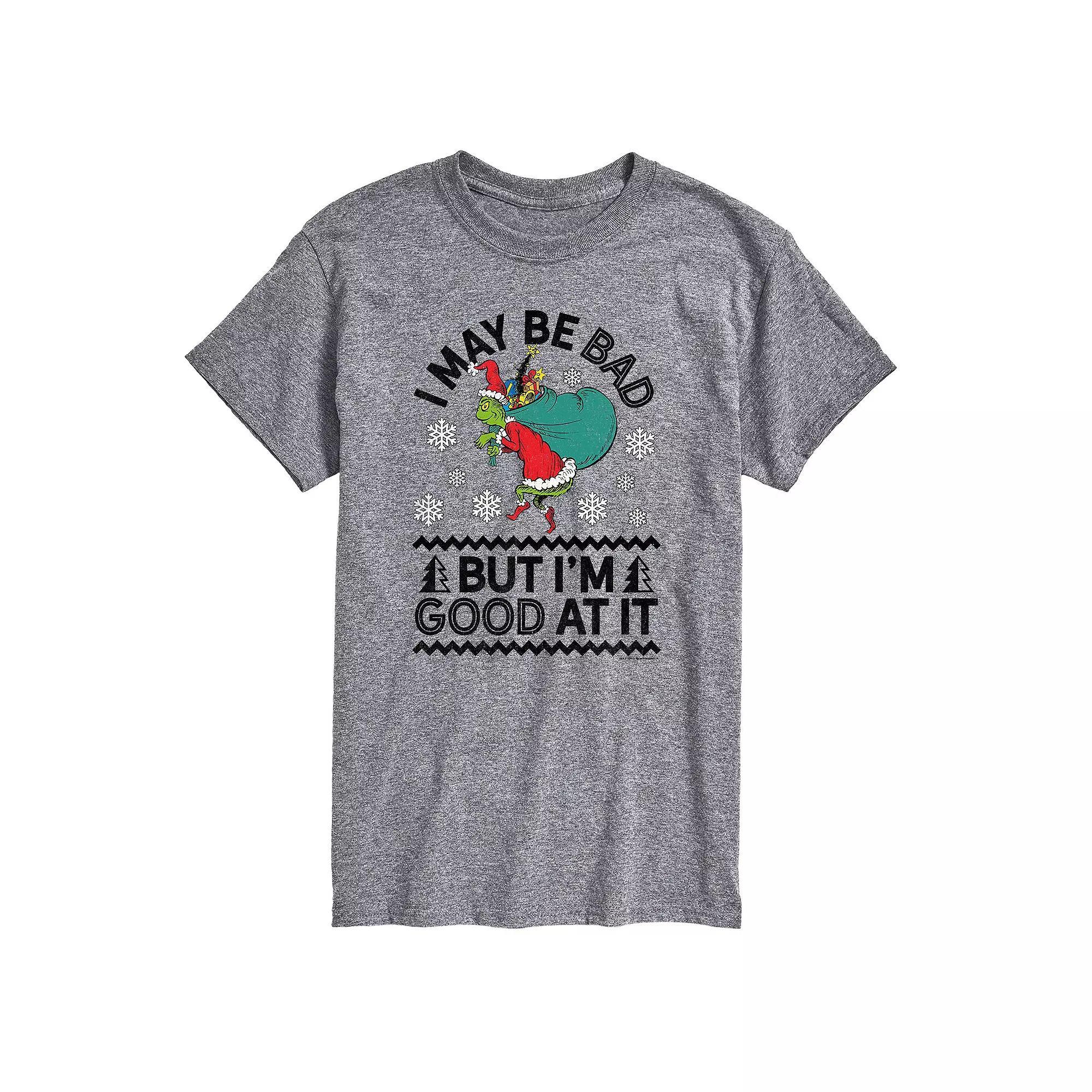 Mens Dr. Seuss The Grinch Bad Good Tee Athletic Grey Product Image