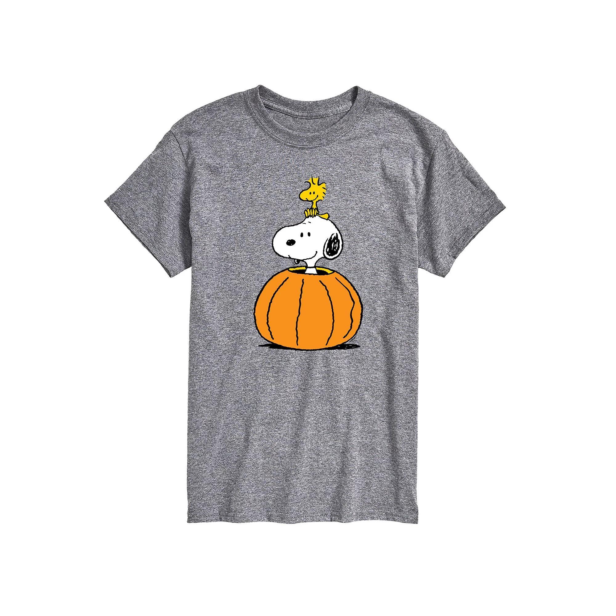 Mens Peanuts Snoopy Woodstock Pumpkin Graphic Tee Grey Gray Product Image