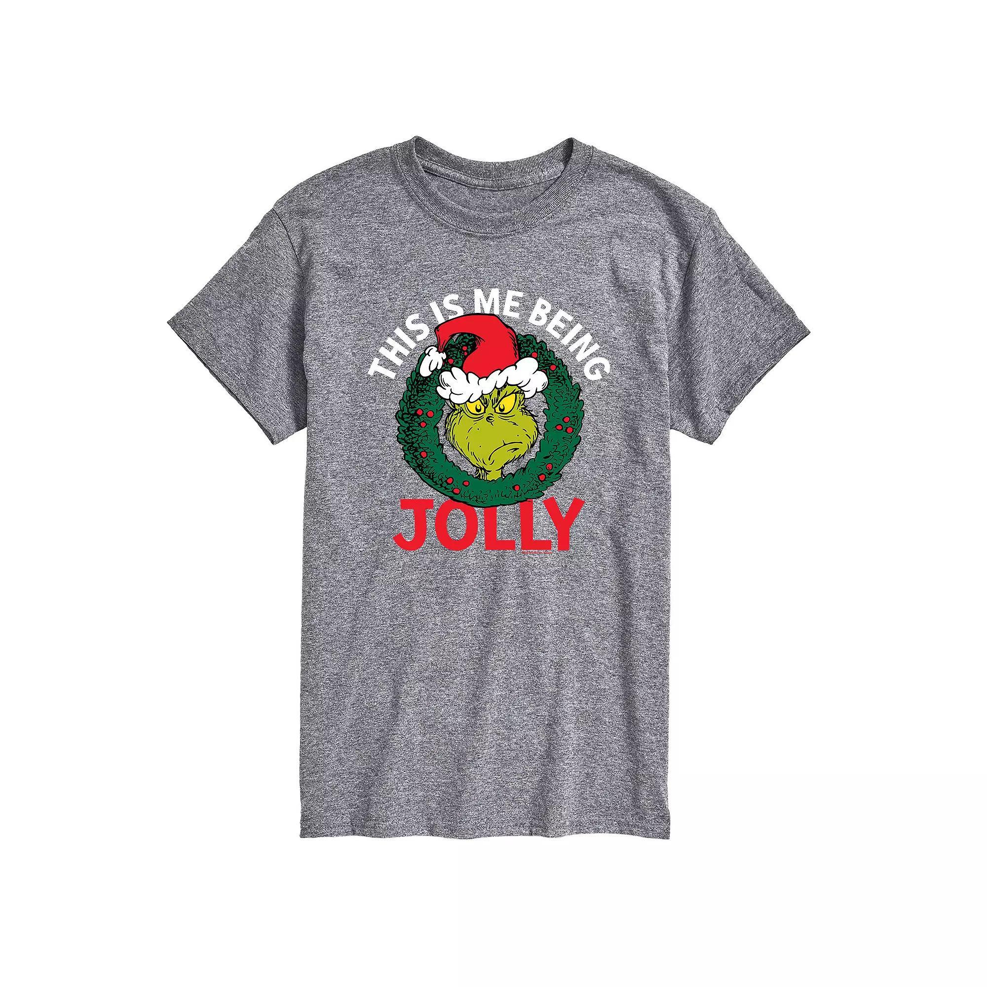 Men's Dr. Seuss The Grinch "This Is Me Being Jolly" Tee, Size: Small, Gray Product Image