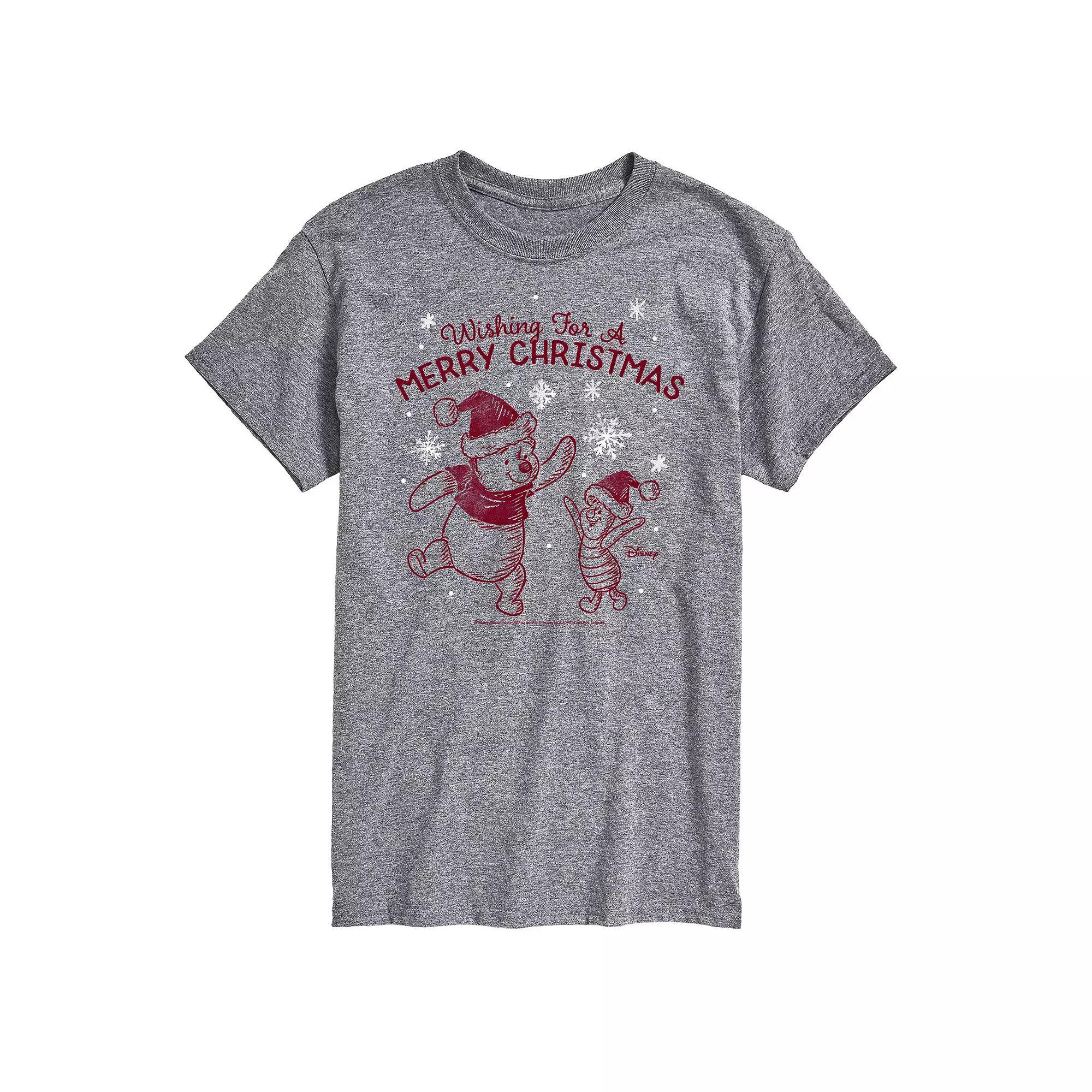 Disneys Winnie The Pooh Mens Wish For Merry Christmas Graphic Tee Athletic Grey Product Image