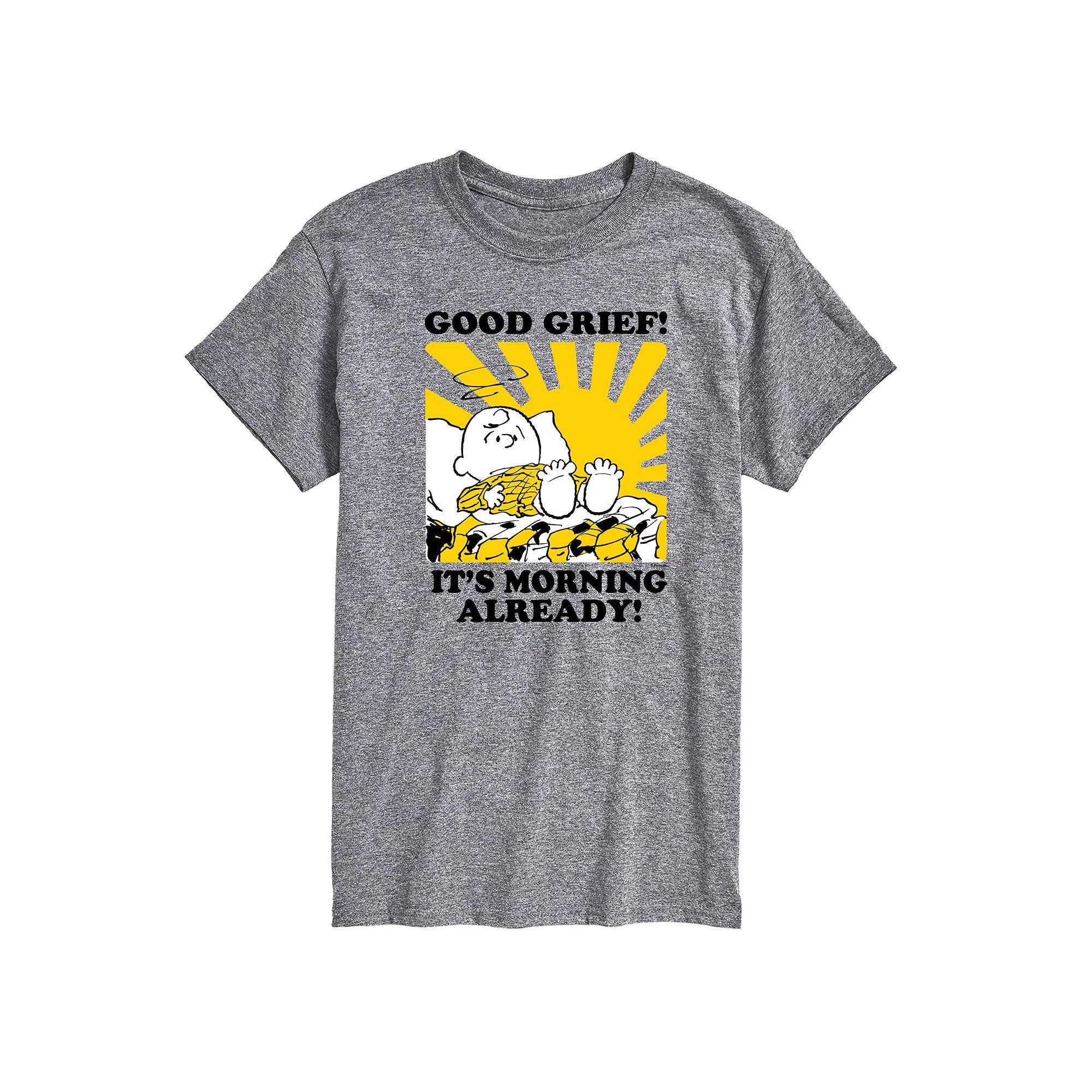 Mens Peanuts Its Morning Already Graphic Tee Grey Gray Product Image