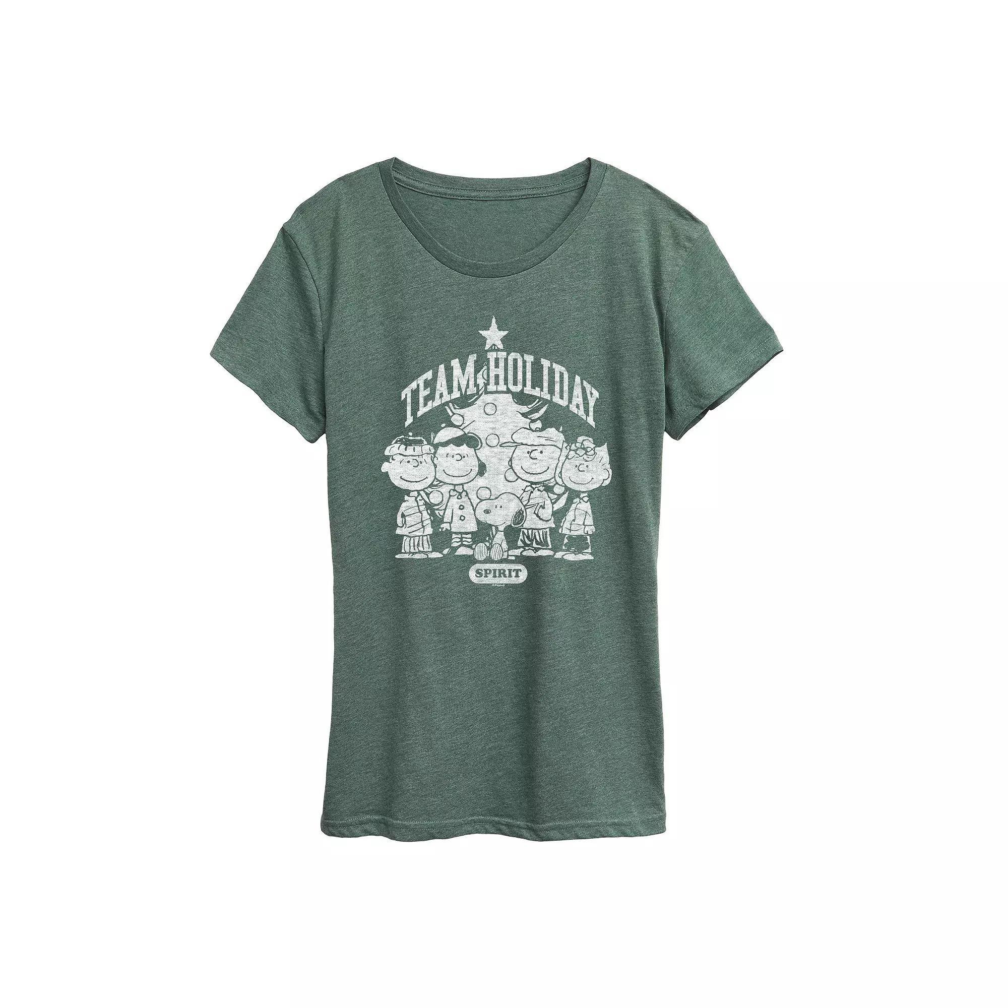 Women's Peanuts Team Holiday Spirit Graphic Tee, Size: Small, Grey Red Product Image