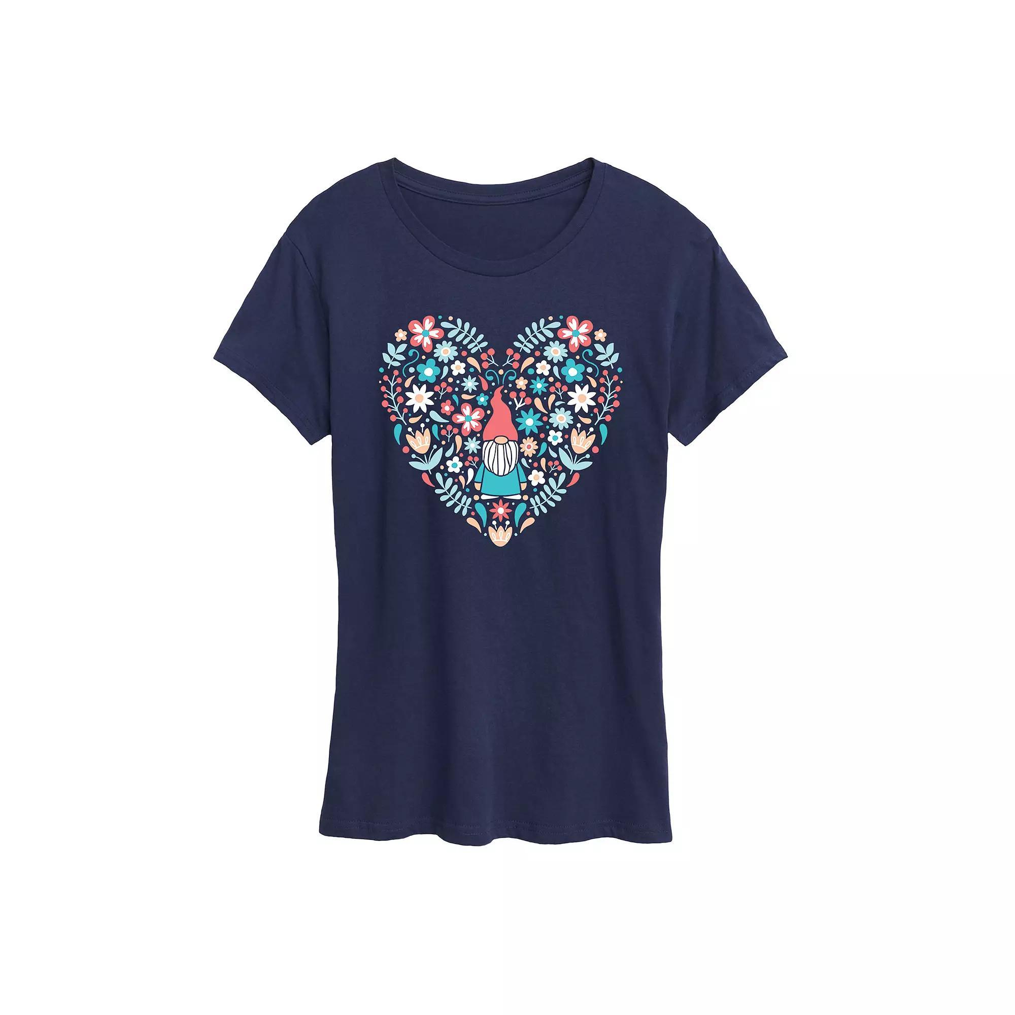 Womens Scandinavian Heart Gnome Graphic Tee Blue Product Image