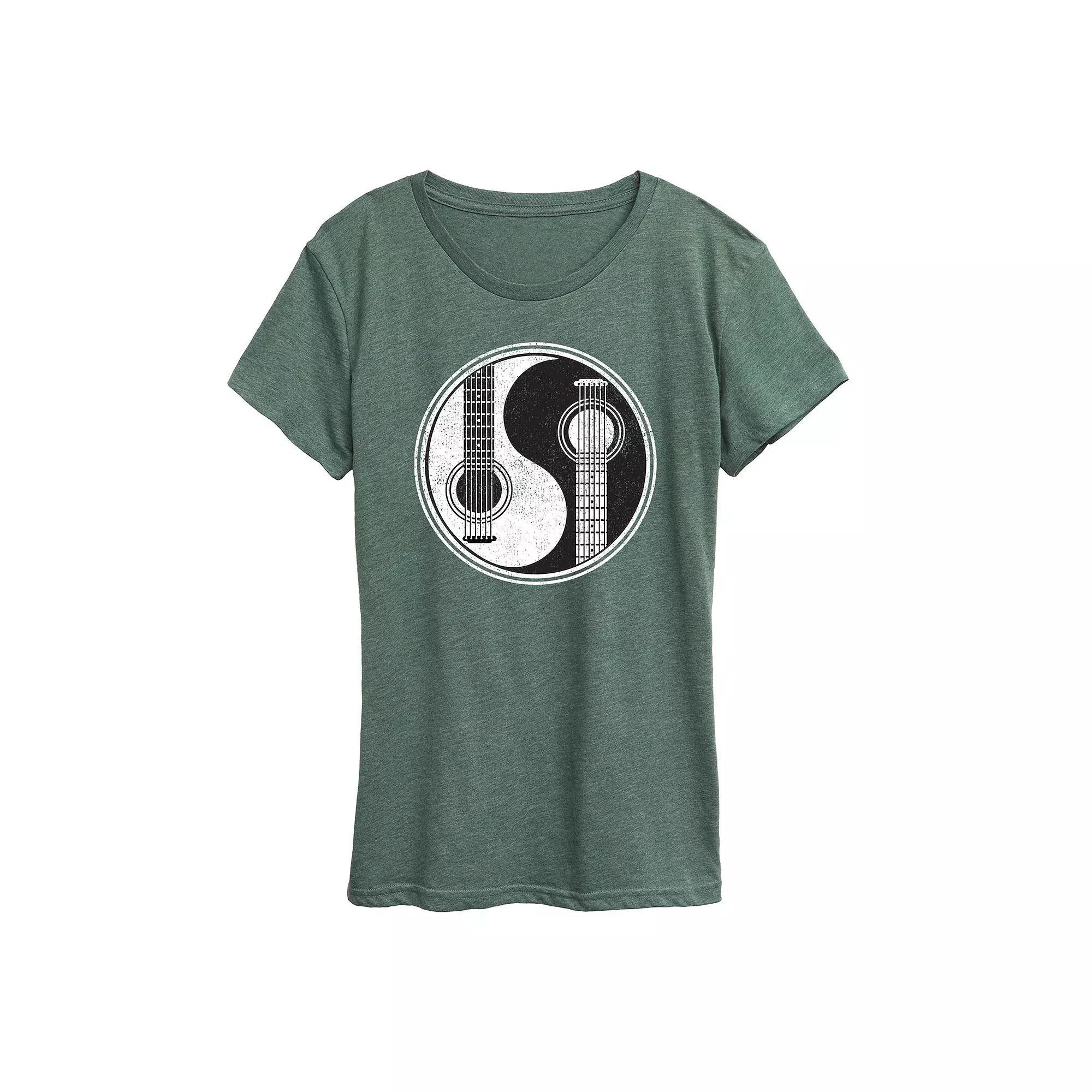 Womens Yin Yang Guitar Graphic Tee Grey Red Product Image