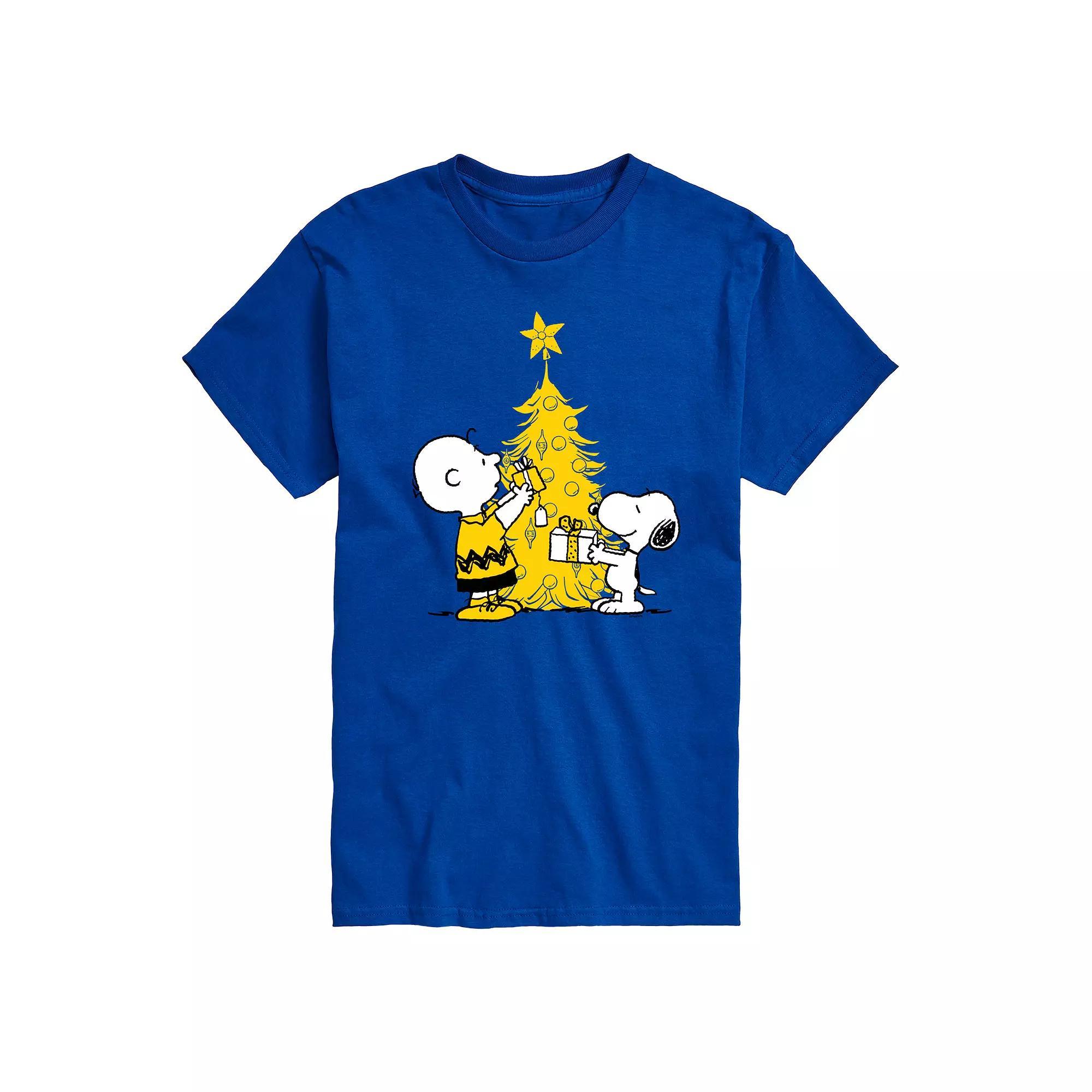 Mens Peanuts Xmas Charlie Snoopy Graphic Tee Blue Product Image