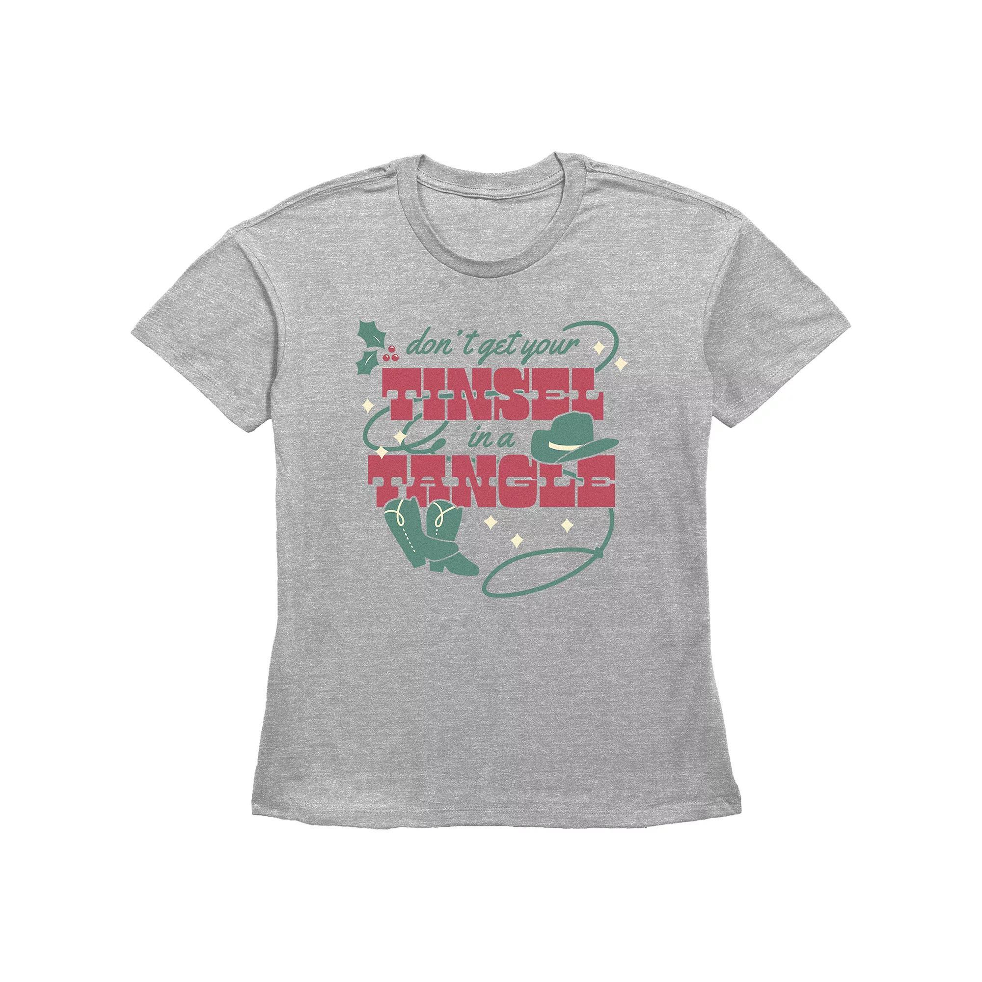 Women's Don't Get Your Tinsel In A Tangle Graphic Tee, Size: Large, Grey Gray Product Image
