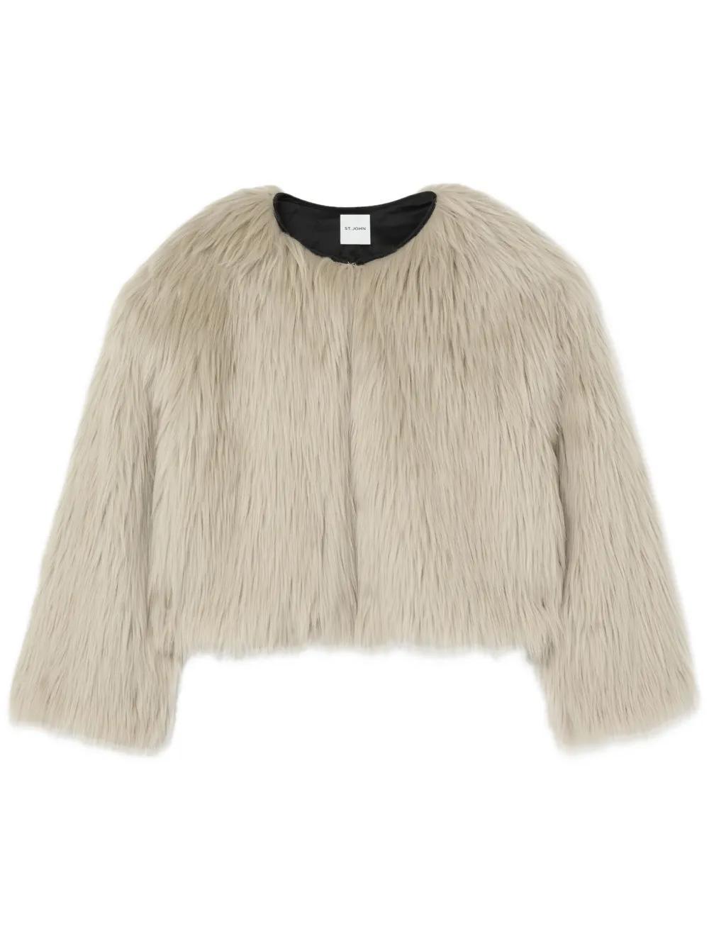 ST JOHN Faux Fur Short Jacket In Mast Product Image