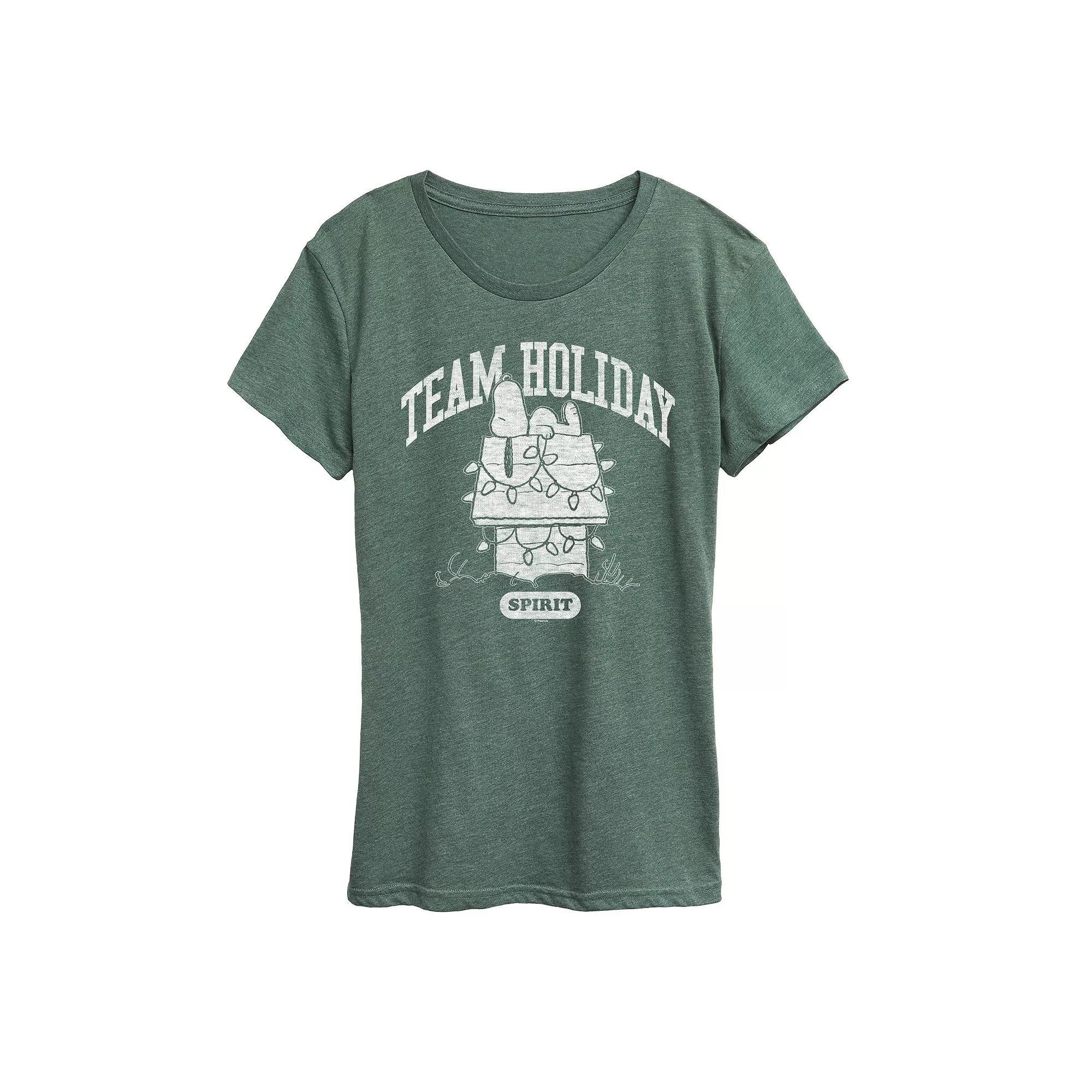 Women's Peanuts Team Holiday Spirit Graphic Tee, Size: XL, Grey Green Product Image
