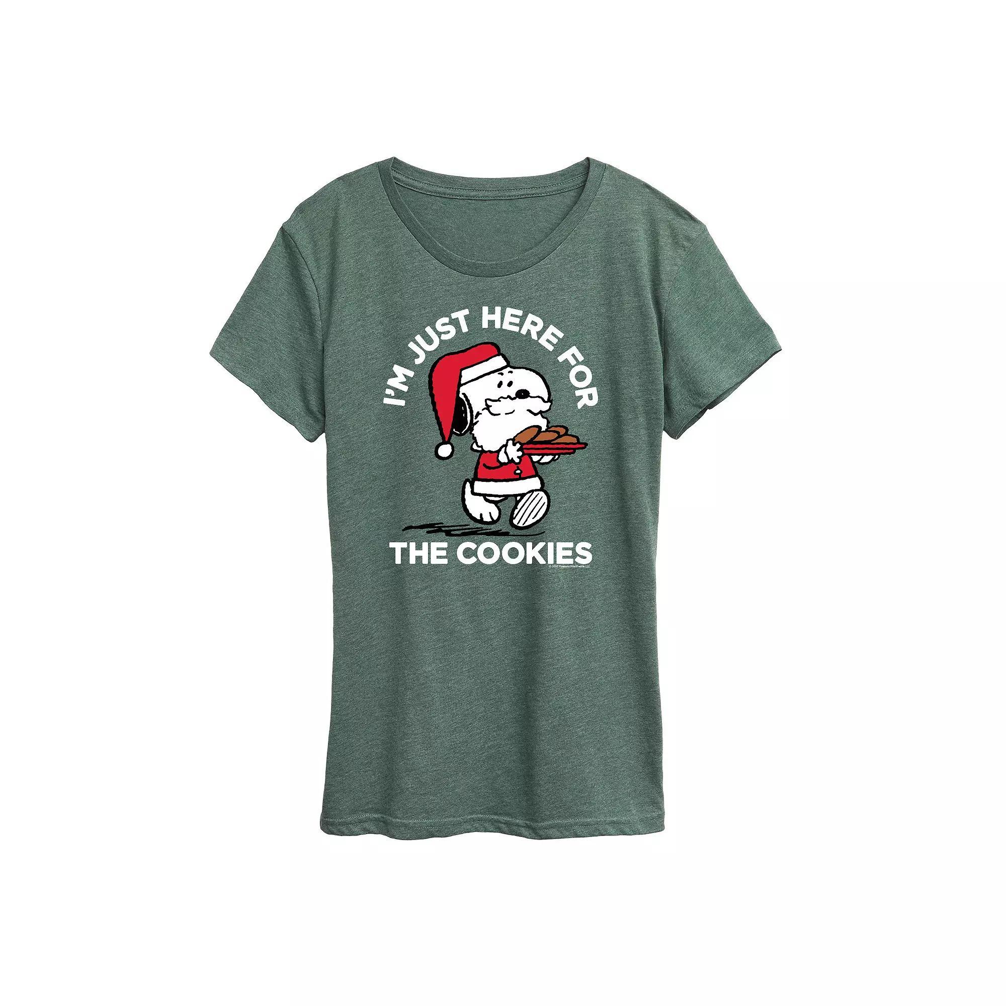 Womens Peanuts Snoopy Cookies Graphic Tee Grey Green Product Image