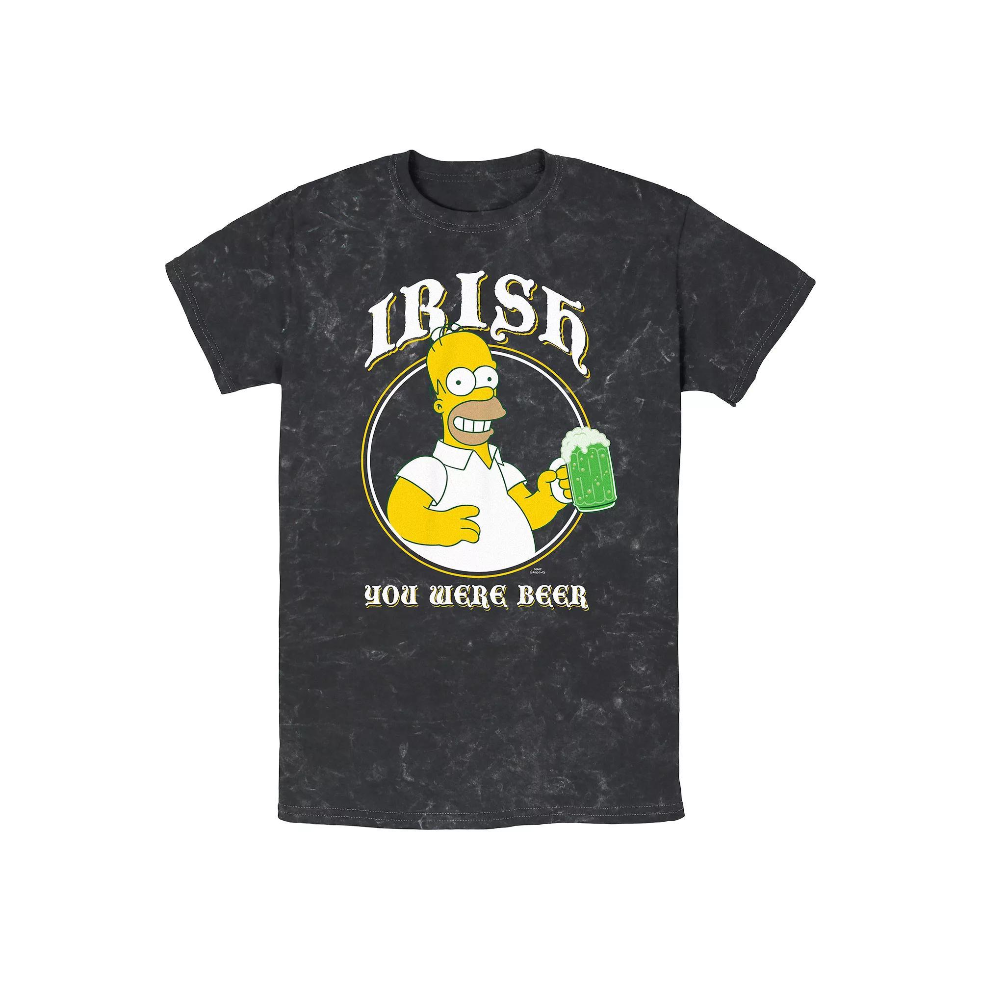 Men's The Simpsons Irish You Were Beer Mineral Wash Graphic Tee, Size: Large, Black Product Image