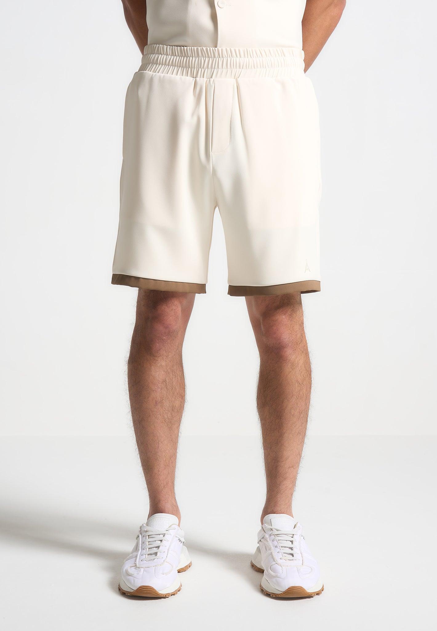 Colour Block Shorts - Cream/Brown Male Product Image
