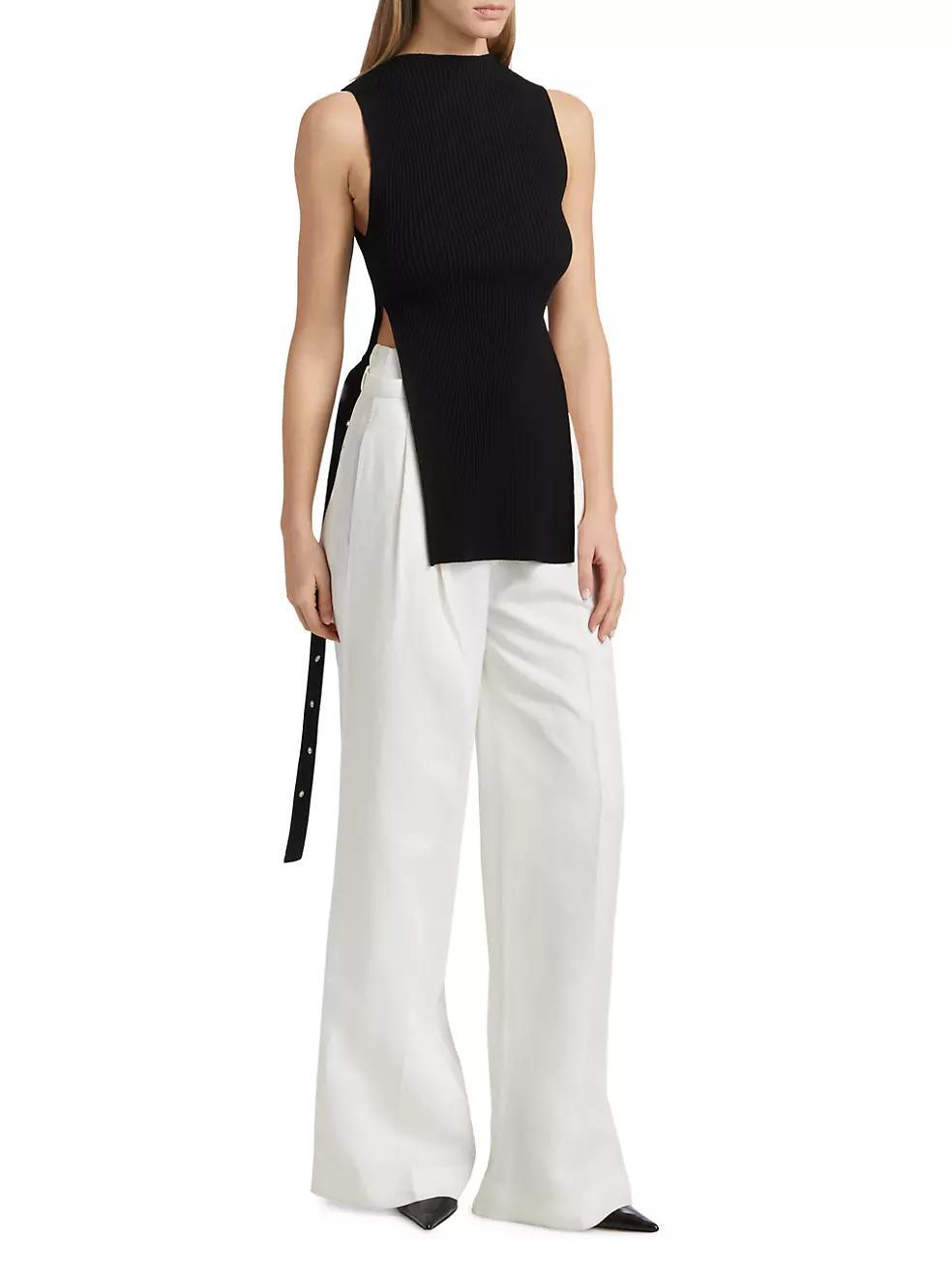 Jules Belted Linen-Blend Flared Pants Product Image