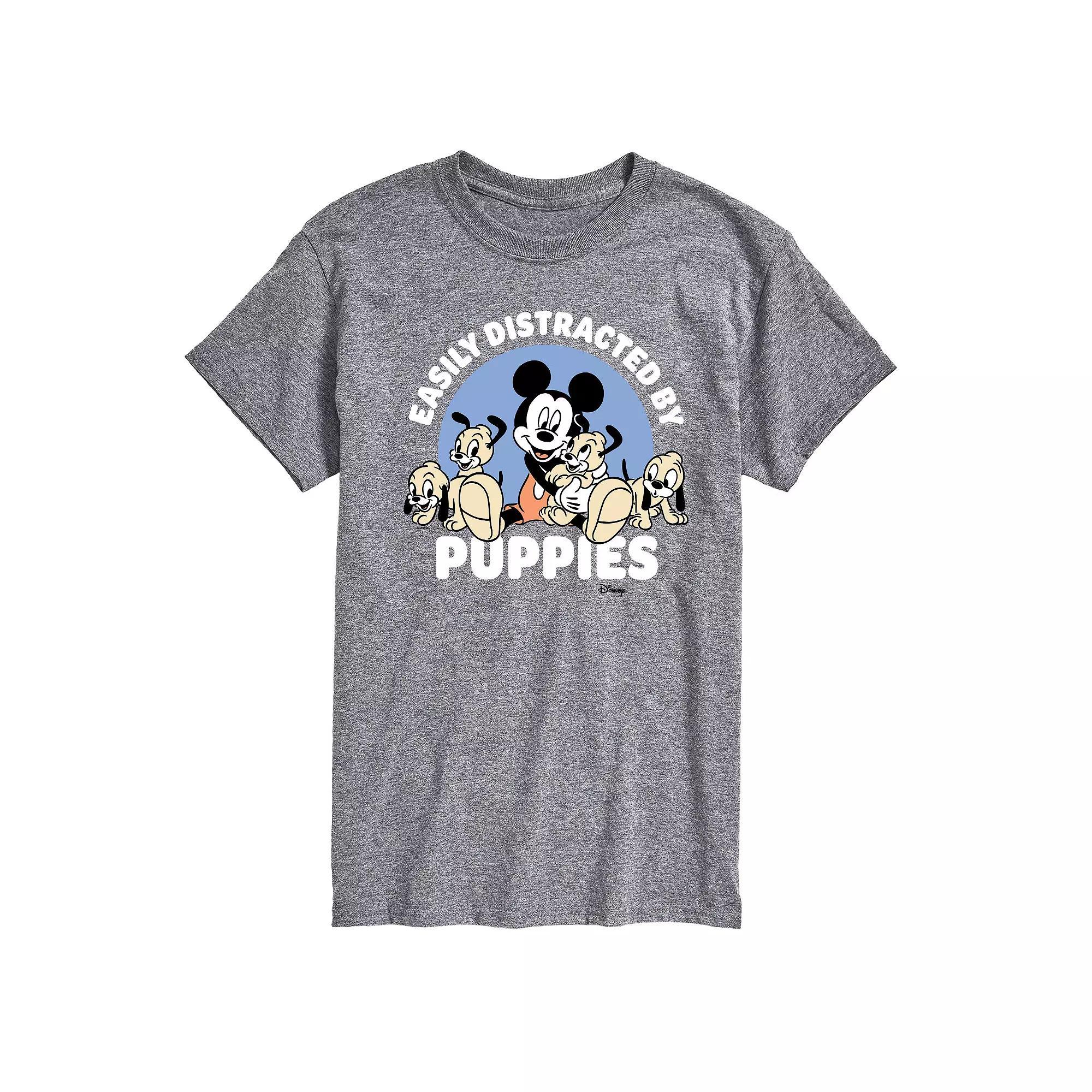 Disneys Mickey Mouse Mens Easily Distracted By Puppies Graphic Tee Grey Gray Product Image