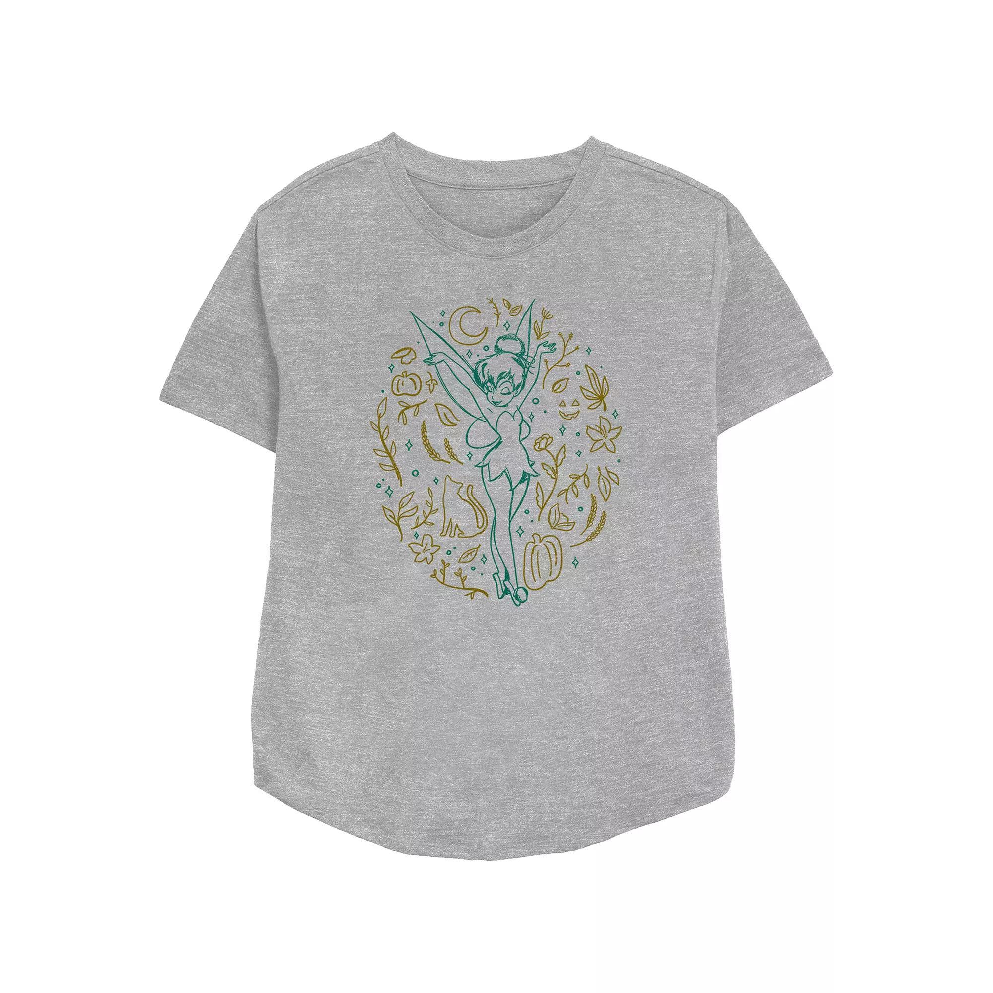 Disney's Tinker Bell Fall Icons Women's Relaxed Fit Graphic Tee, Size: Large, Athletic Grey Product Image
