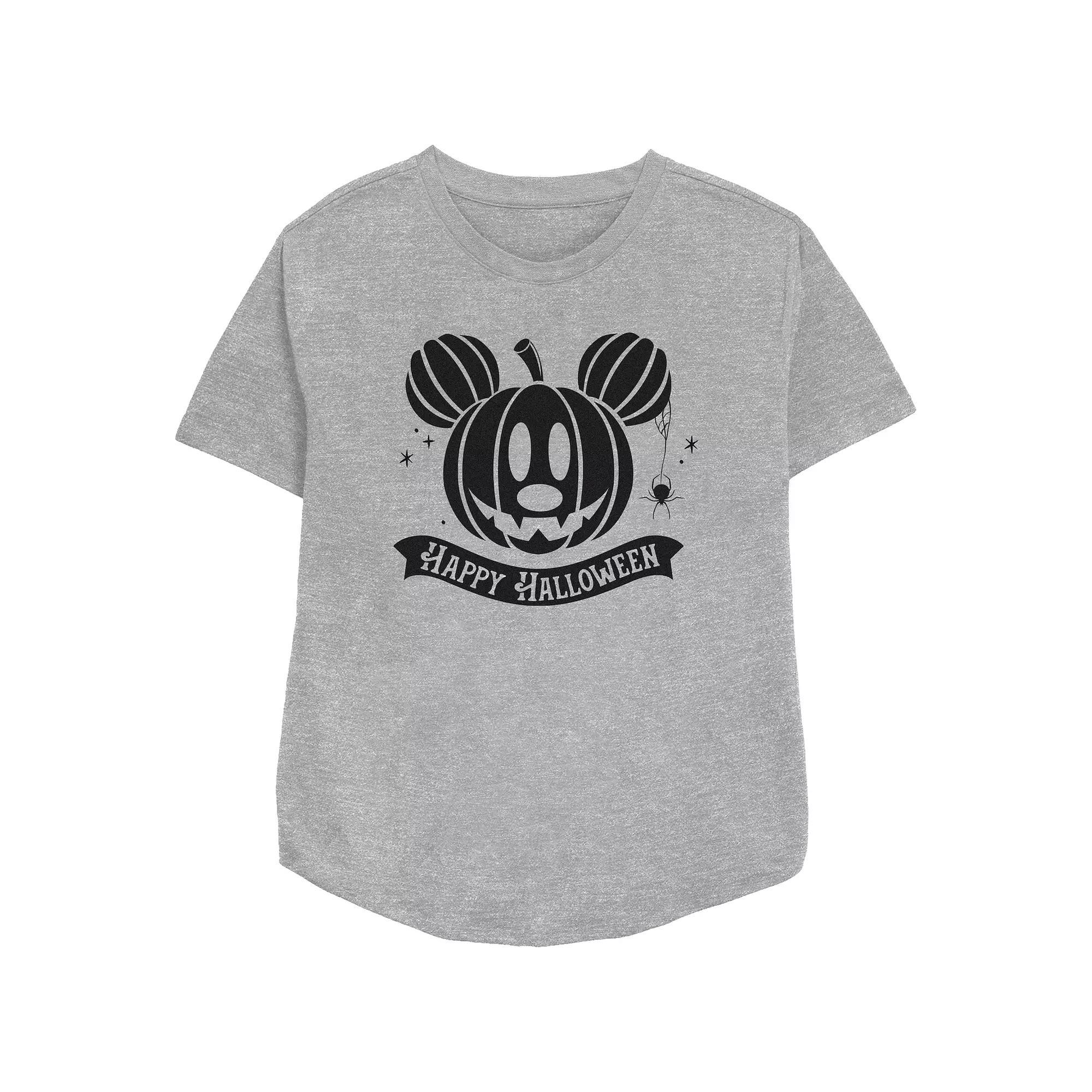 Disneys Mickey Mouse Jack O Lantern Happy Halloween Womens Relaxed Fit Graphic Tee Athletic Grey Product Image