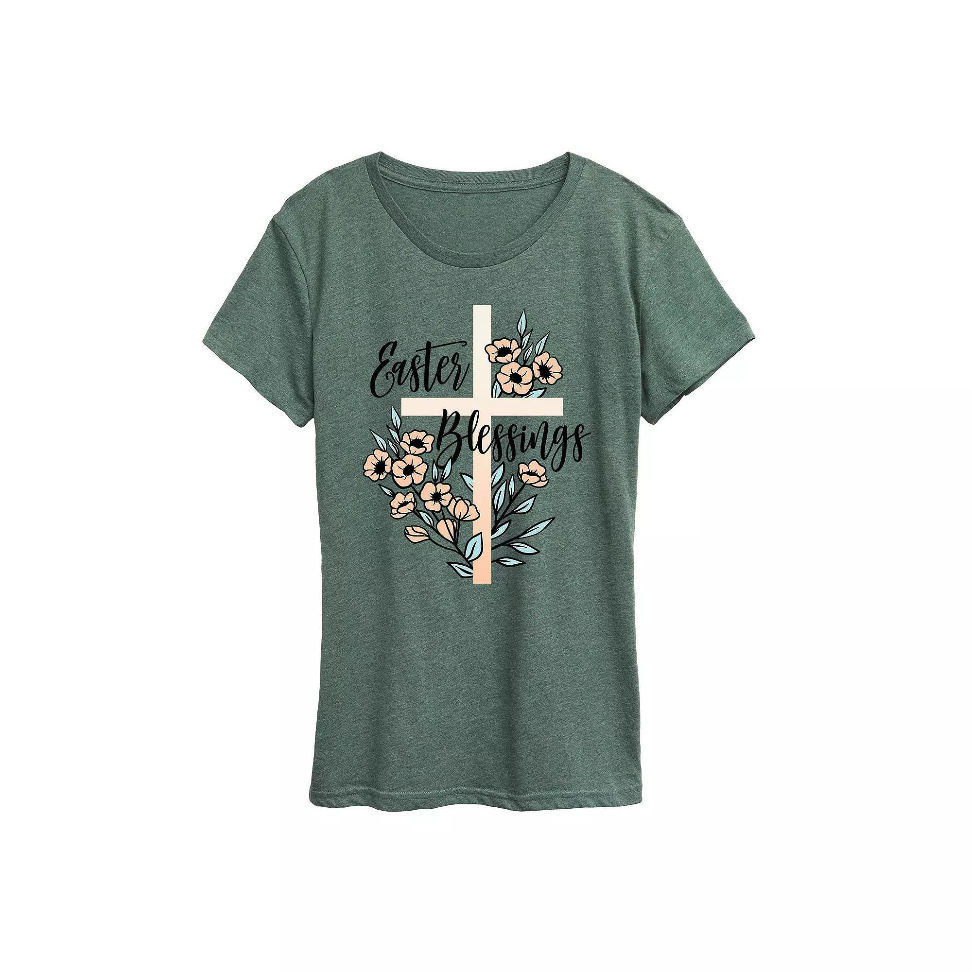 Women's Easter Blessings Graphic Tee, Size: Large, Grey Green Product Image